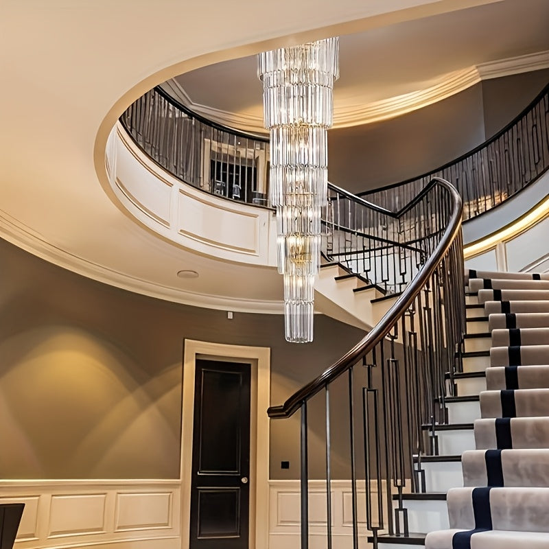 Oly Crystal Staircase Chandelier - Elegant Modern Lighting Fixture for Foyer, Stairwell & Grand Entryway | Dimmable LED Chandelier for Home & Hotel Decor