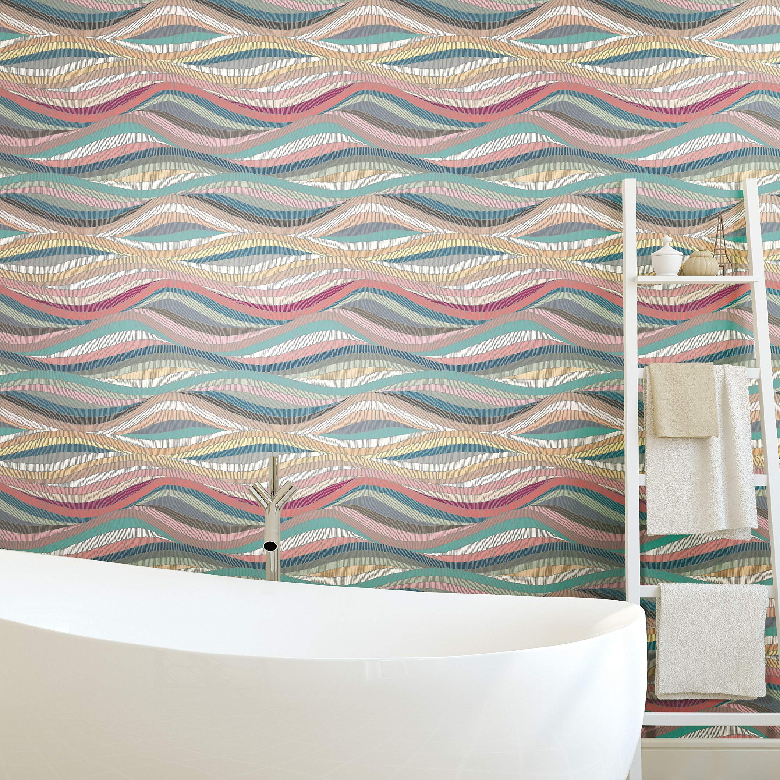 RoomMates Mosaic Waves Peel and Stick Wallpaper - Self-Adhesive Removable Wall Decal for Bedroom, Living Room, Nursery & Office Decor