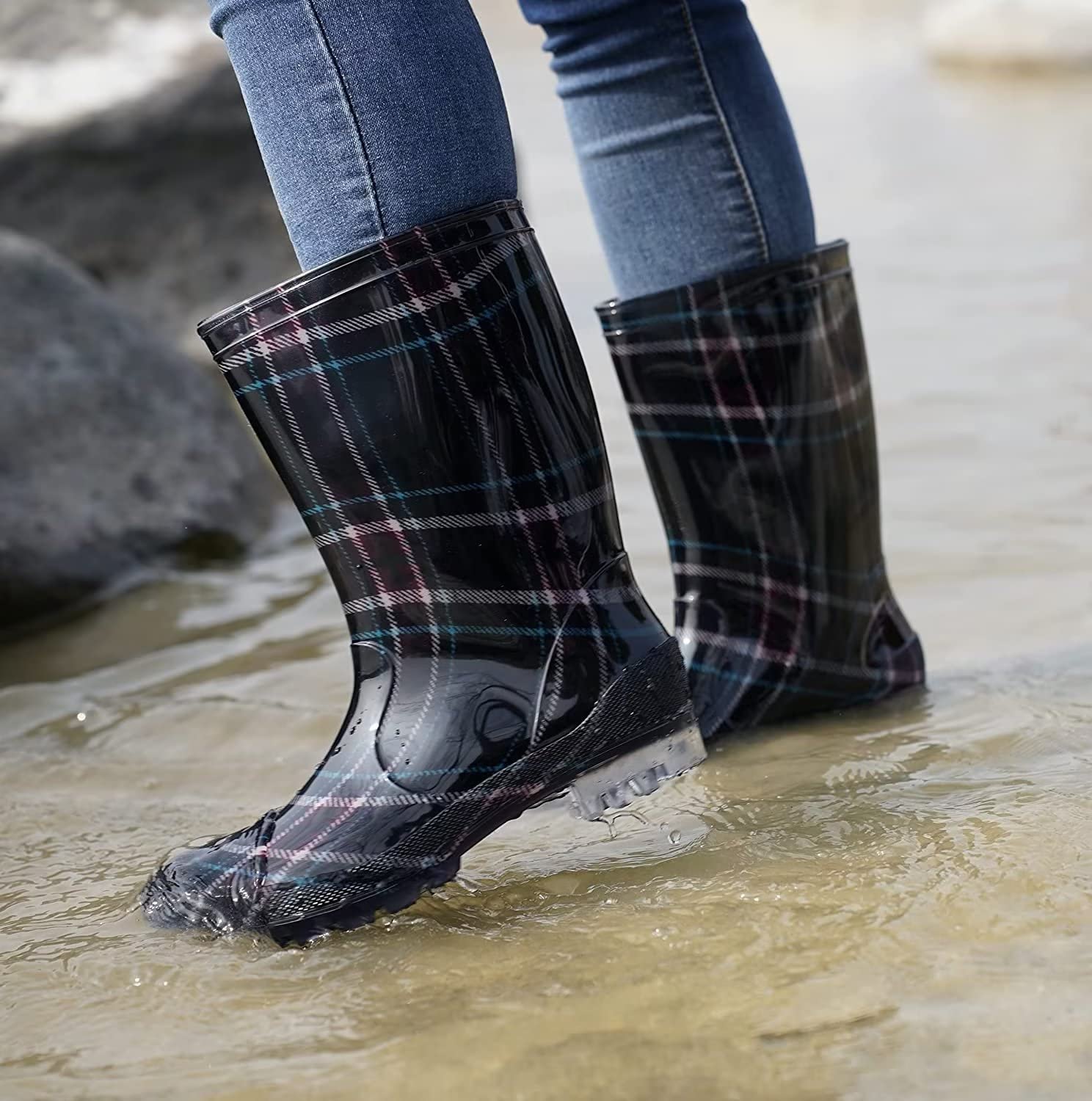 DaeRainy Women's Waterproof Mid-Calf Rain Boots - Non-Slip Garden, Fishing, Farm & Outdoor Work Boots for Women - Perfect for Rainy Days, Muddy Trails & Wet Conditions