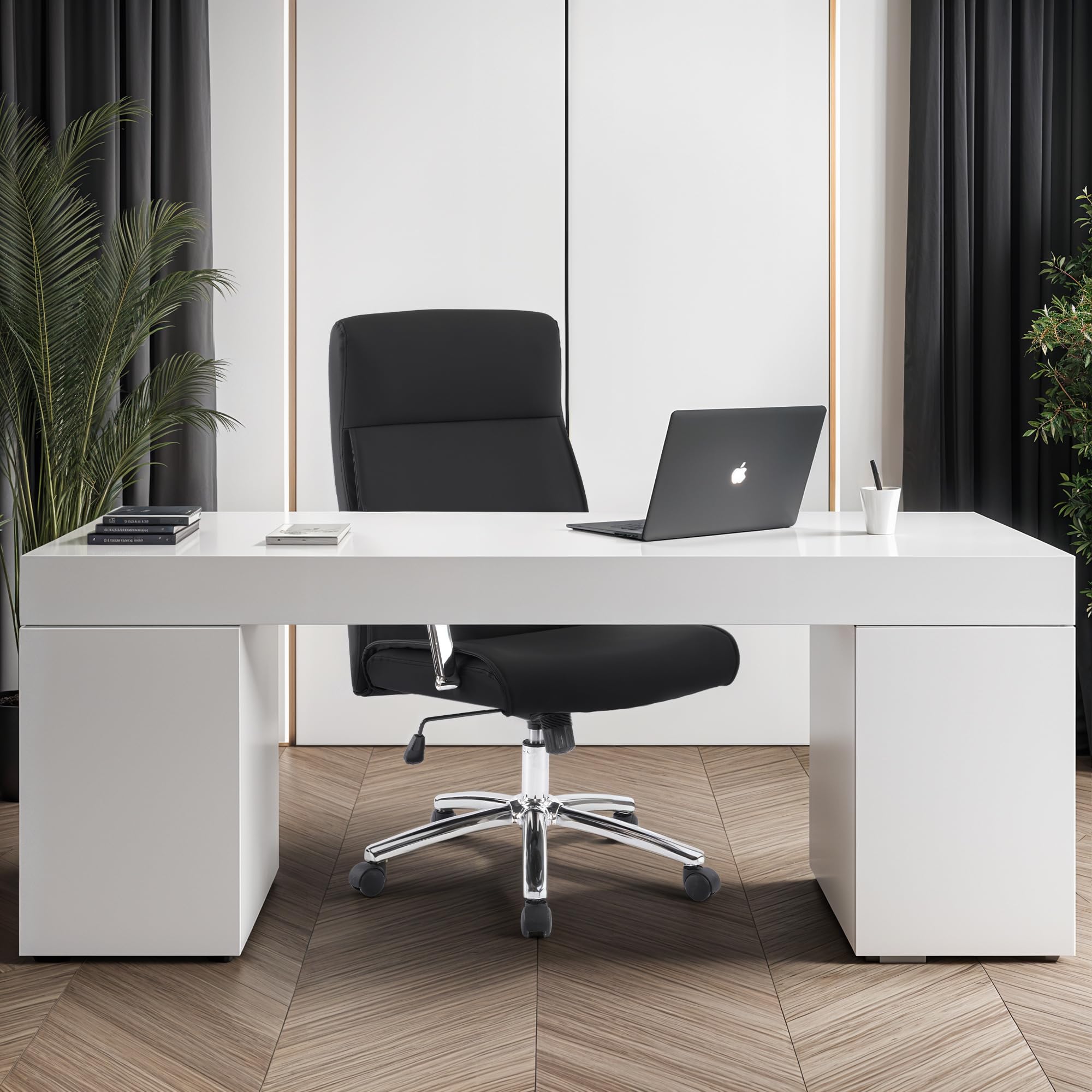Ergonomic High Back Executive Office Chair with Adjustable Height, Lumbar Support & Rocking Function - Faux Leather Managerial Desk Chair for Home & Office (Black) - Perfect for Long Work Hours, Gaming & Conference Rooms