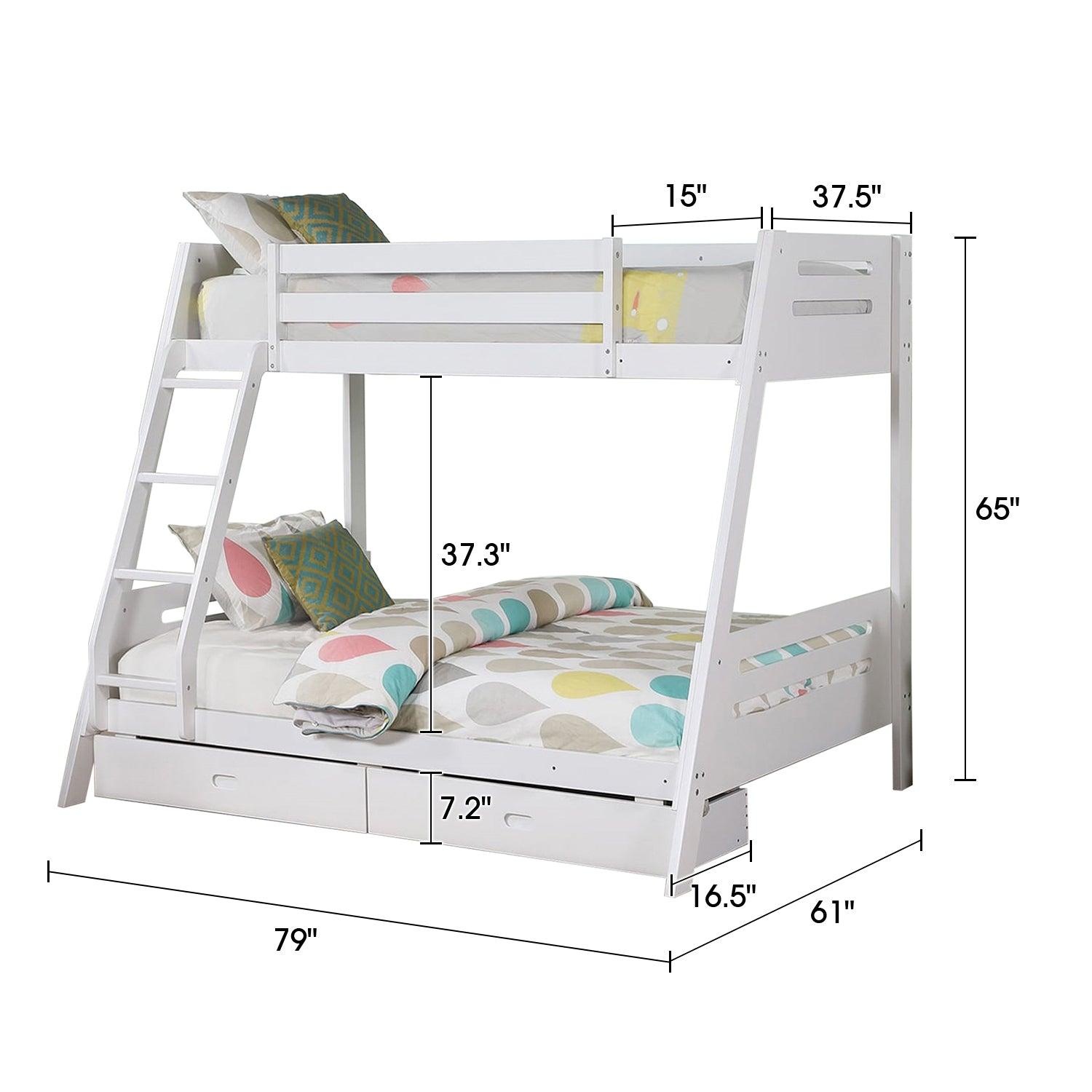Solid Wood Twin/Full Bunk Bed with Reversible Angled Ladder & Underbed Drawers - Sturdy Kids Bunk Bed for Small Spaces, Bedroom & Guest Room - Perfect for Siblings, Sleepovers & Space Saving