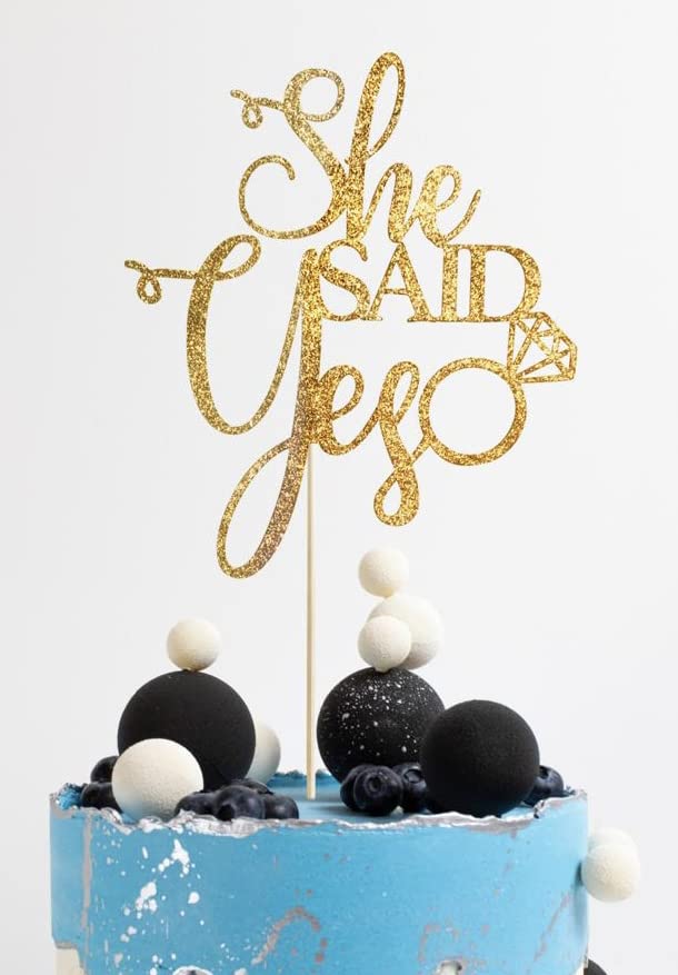 Gold 'She Said Yes' Cake Topper - Double Sided Engagement Wedding Cake Decor - Perfect for Proposals, Bridal Showers & Anniversary Celebrations