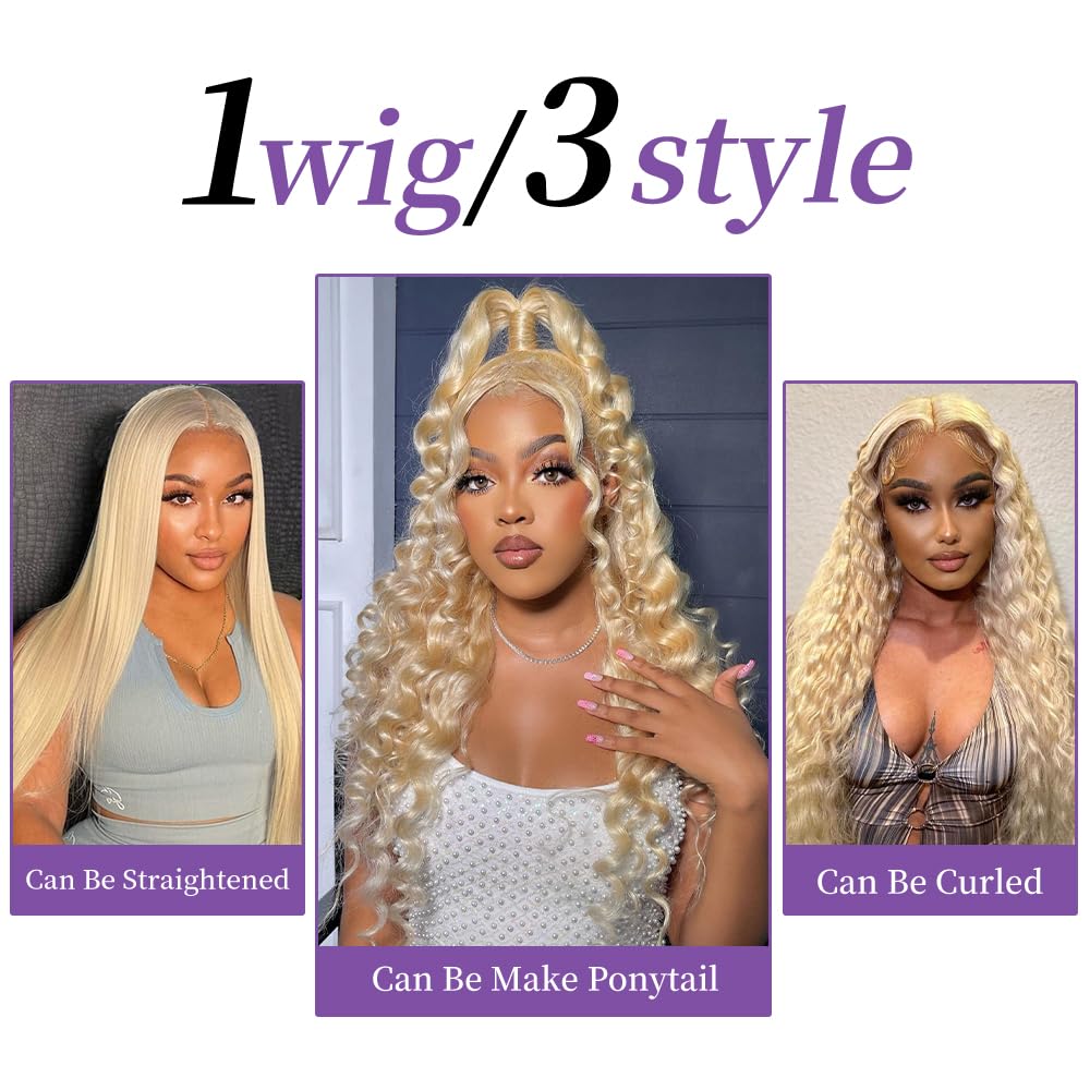 613 Blonde Human Hair Lace Front Wig - 30 Inch Body Wave 200 Density 13x6 HD Lace Frontal Pre-Plucked Wig for Women | Perfect for Daily Wear, Cosplay & Special Occasions