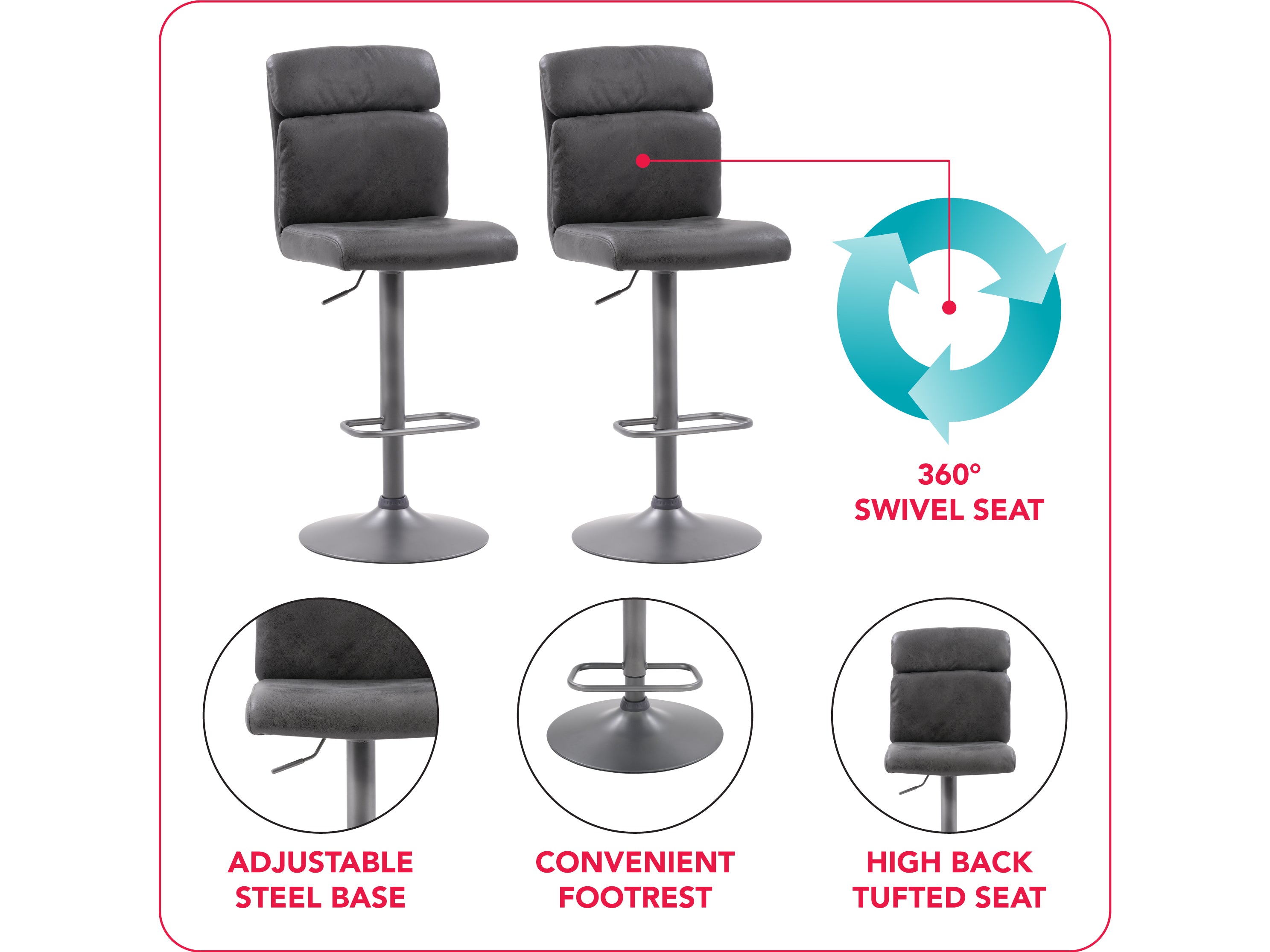 2 Pack Black Swivel Bar Stools - Adjustable Height Modern Kitchen Counter Stools for Dining Room, Bar, and Breakfast Nook