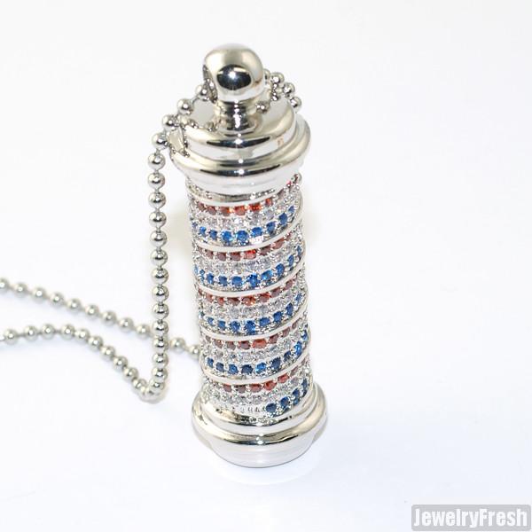 925 Sterling Silver Iced Out Barber Pole Pendant Necklace for Men - Hip Hop Jewelry, Bling Chain for Rappers & Streetwear Fashion - Perfect for Gifts, Parties & Music Events