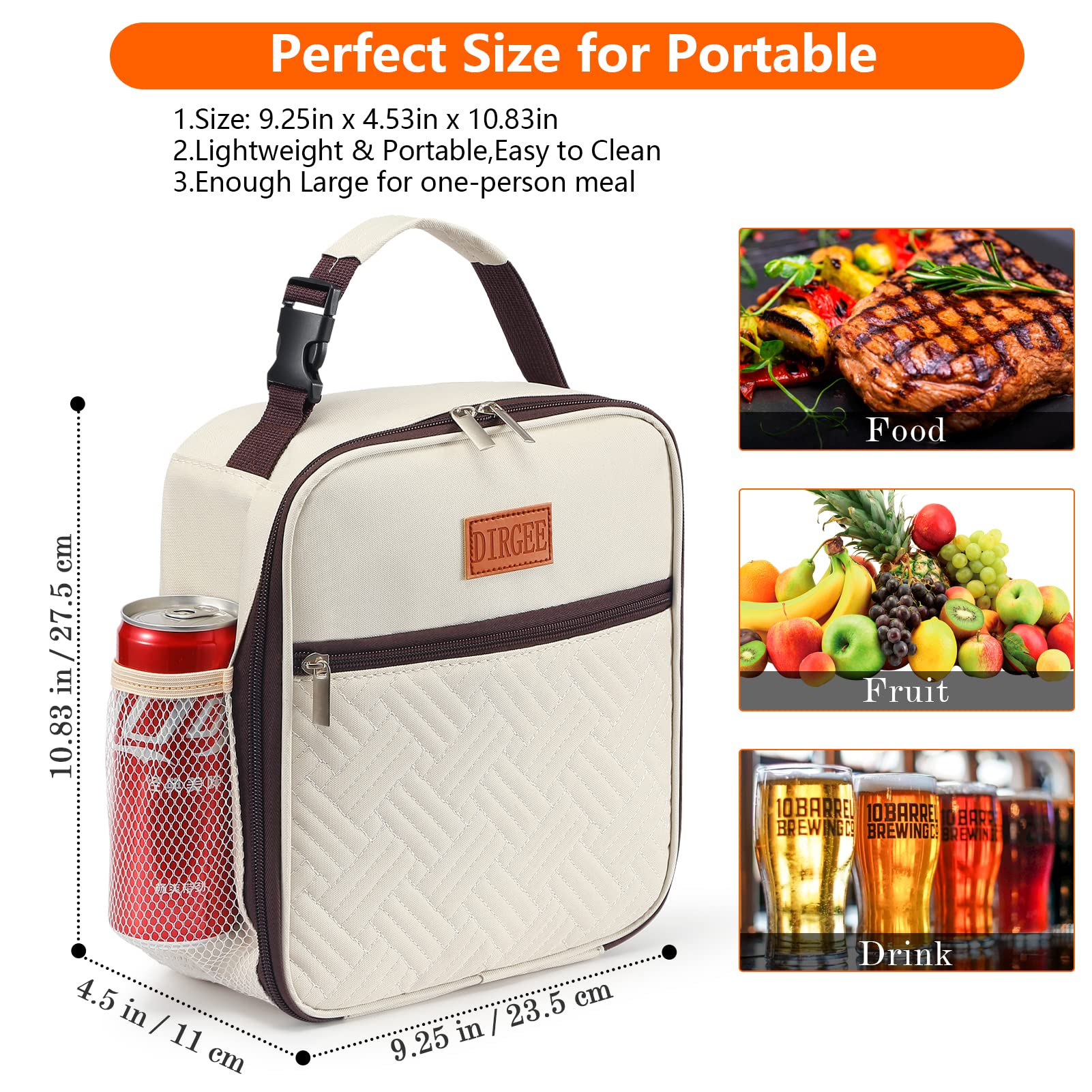 Insulated Lunch Bag for Women & Men - Leakproof Freezable Cooler Bag for Office Work, School, Picnics & Travel - Reusable Portable Lunch Box (White)