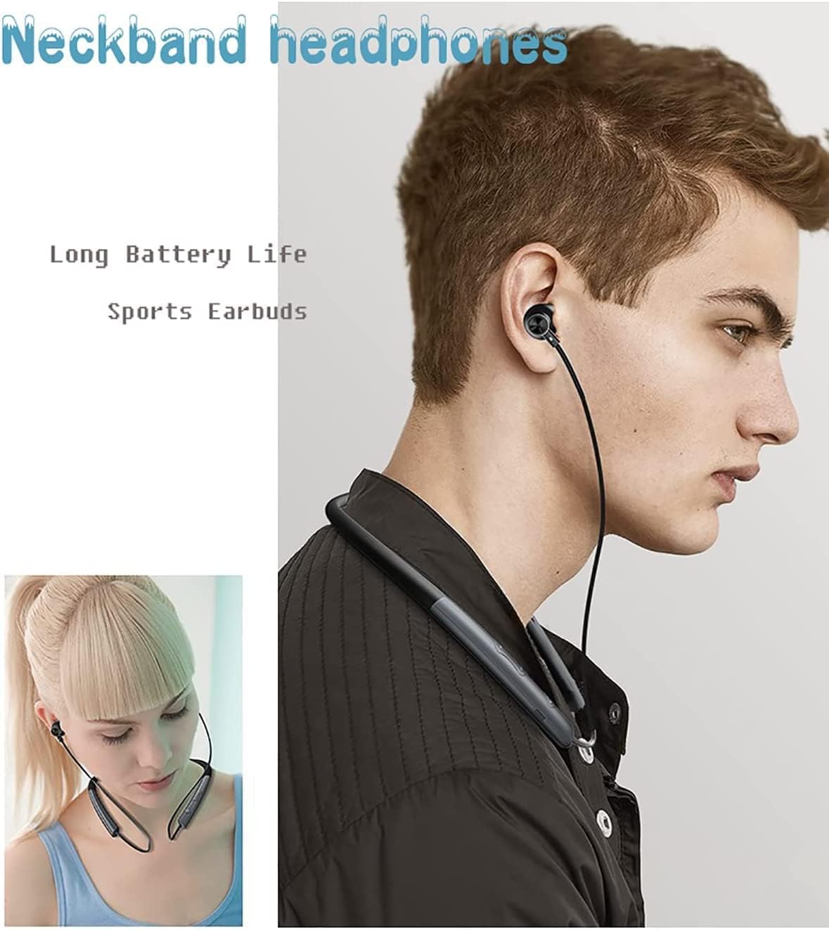 Wireless Bluetooth 5.0 Neckband Headphones with Noise Cancelling & Built-in Mic - Long Battery Life Sports Earbuds for Running, Workouts, Commuting & Office Use - Green