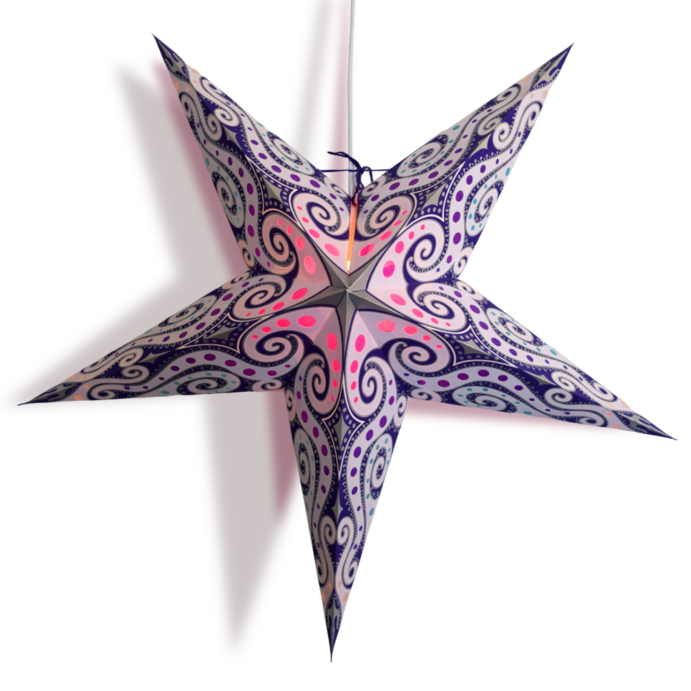 24 Pack Lavender Purple Mouri Paper Star Lanterns - Hanging Decorative Lights for Wedding, Party, Bedroom & Outdoor Decor