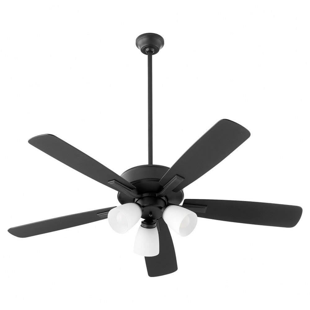 Quorum 4525-359 Ovation 52 Inch Ceiling Fan with LED Light Kit, Matte Black Finish - Energy Efficient Indoor/Outdoor Fan for Living Room, Bedroom, Patio
