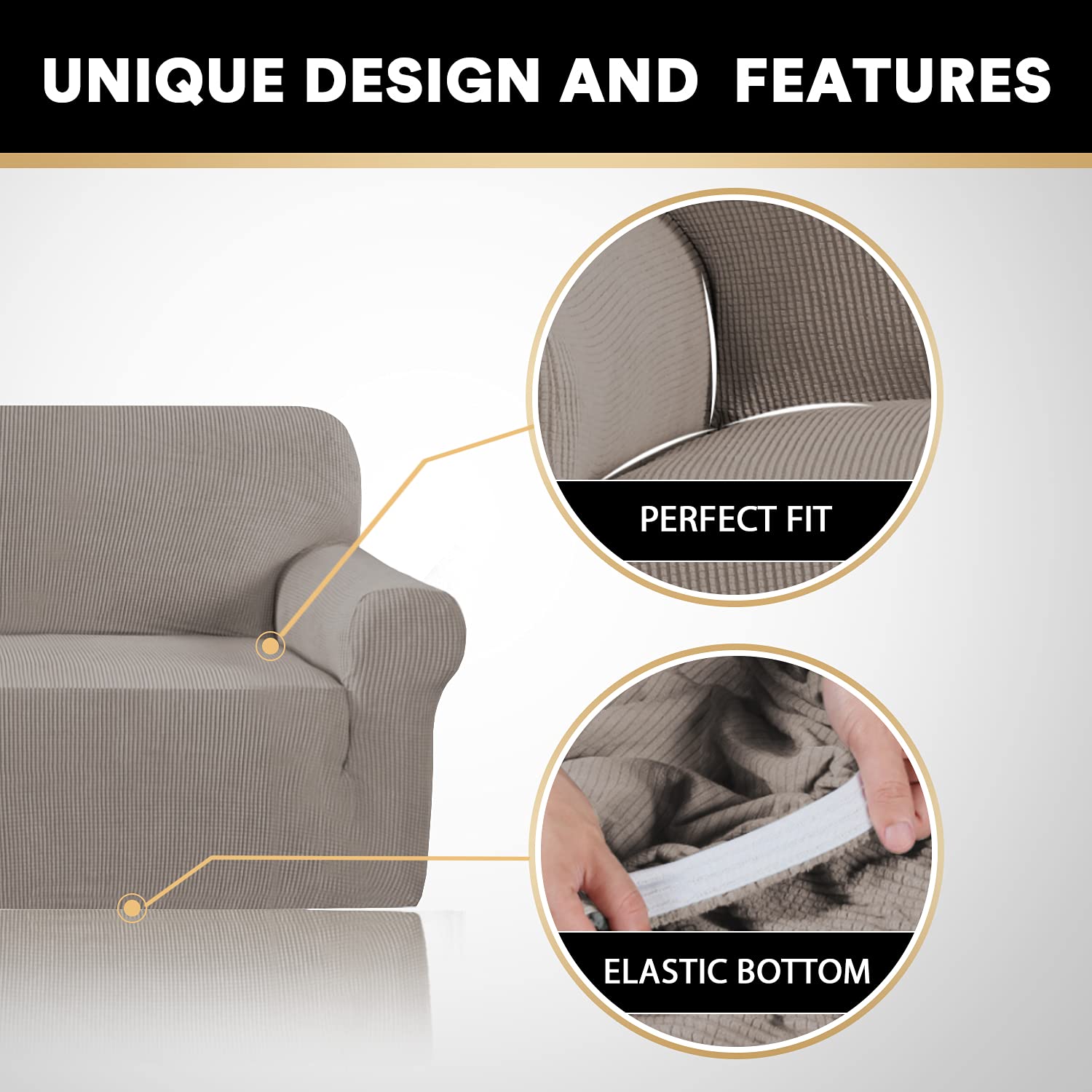 PrinceDeco Stretch Loveseat Sofa Slipcover - Washable 2-Cushion Couch Cover with Non-Slip Bottom, Pet-Friendly Furniture Protector (Taupe) - Perfect for Living Rooms, Apartments & Pet Owners