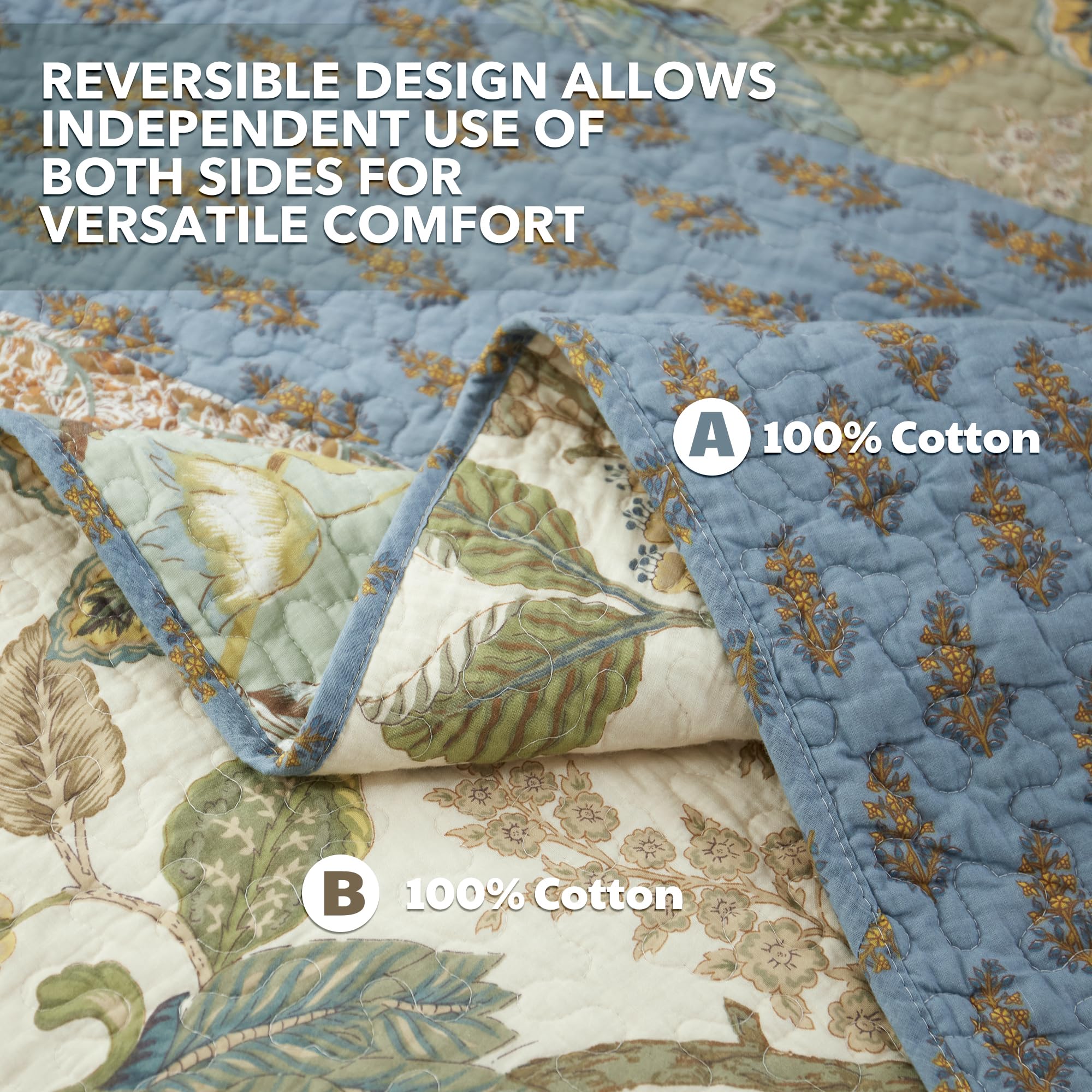 NEWLAKE 100% Cotton Bohemian Patchwork Quilt Set California King Size - Reversible Lightweight Bedspread, Breathable All Seasons Quilted Cover with 2 Pillowcases - Perfect for Master Bedroom, Guest Room & Bohemian Home Decor