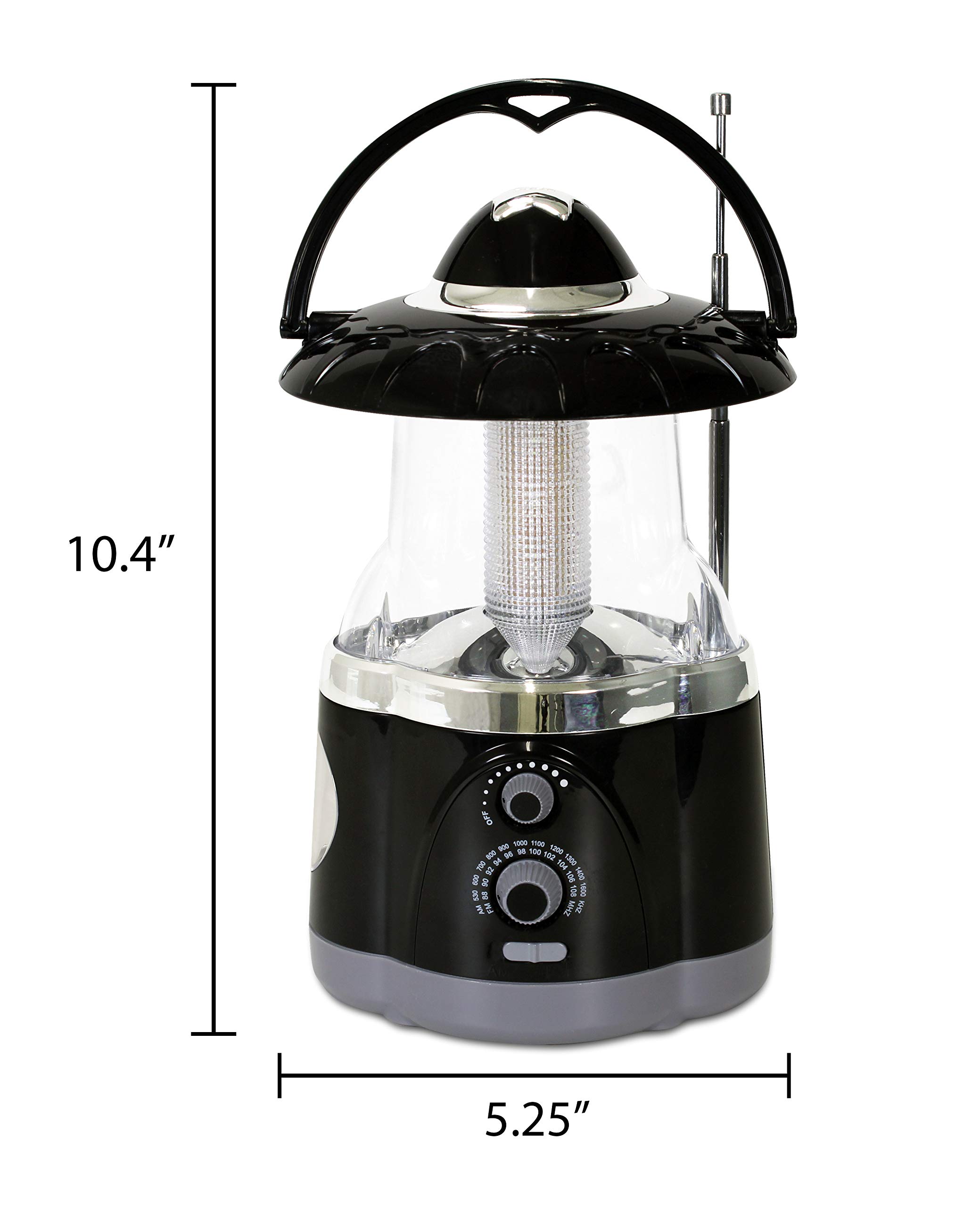 Multifunctional Emergency Radio Lantern & Flashlight - 12 LED Lantern & 4 LED Flashlight - Battery Powered Hurricane Survival Light (Black, 10x6x6 inches) - Perfect for Camping, Power Outages & Emergency Preparedness Kits
