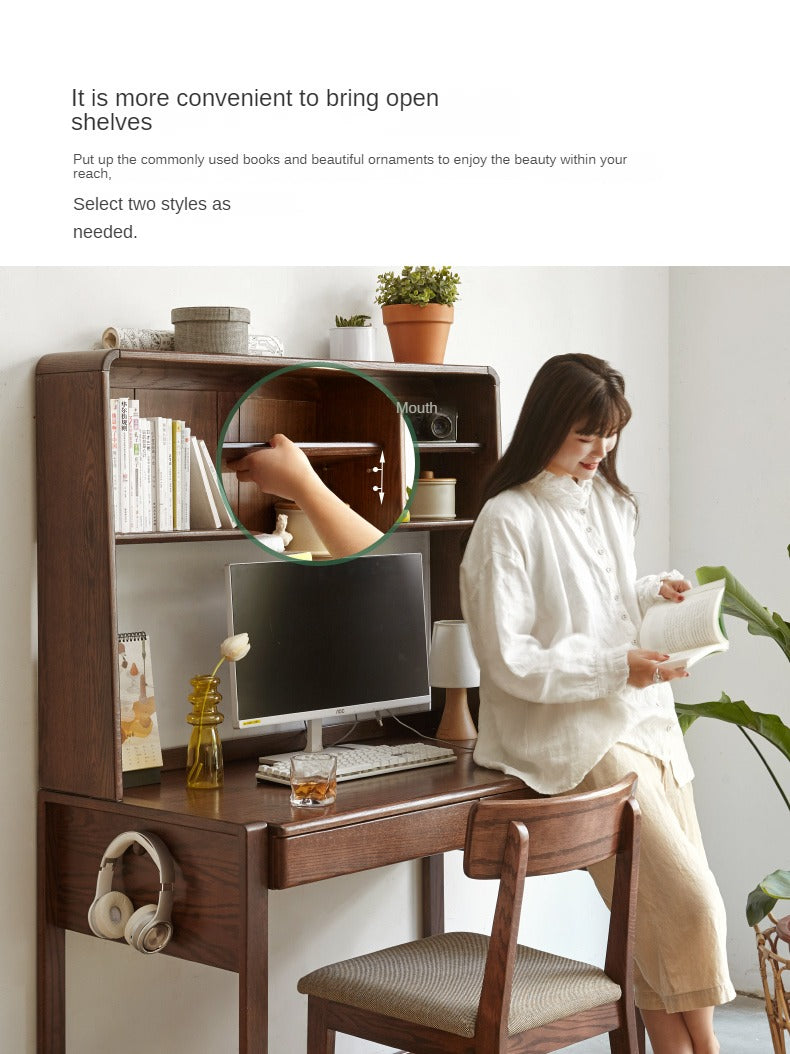 Solid Oak Wood Modern Combination Desk - Home Office Workstation for Study, Writing & Computer Use