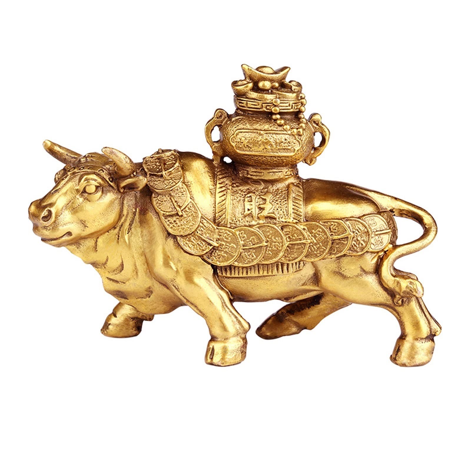 Premium Brass Feng Shui Bull Statue with Cornucopia - Chinese Zodiac Animal Sculpture for Wealth & Prosperity | Home Decor, Office Blessing & Meditation Space Centerpiece (Color: A)