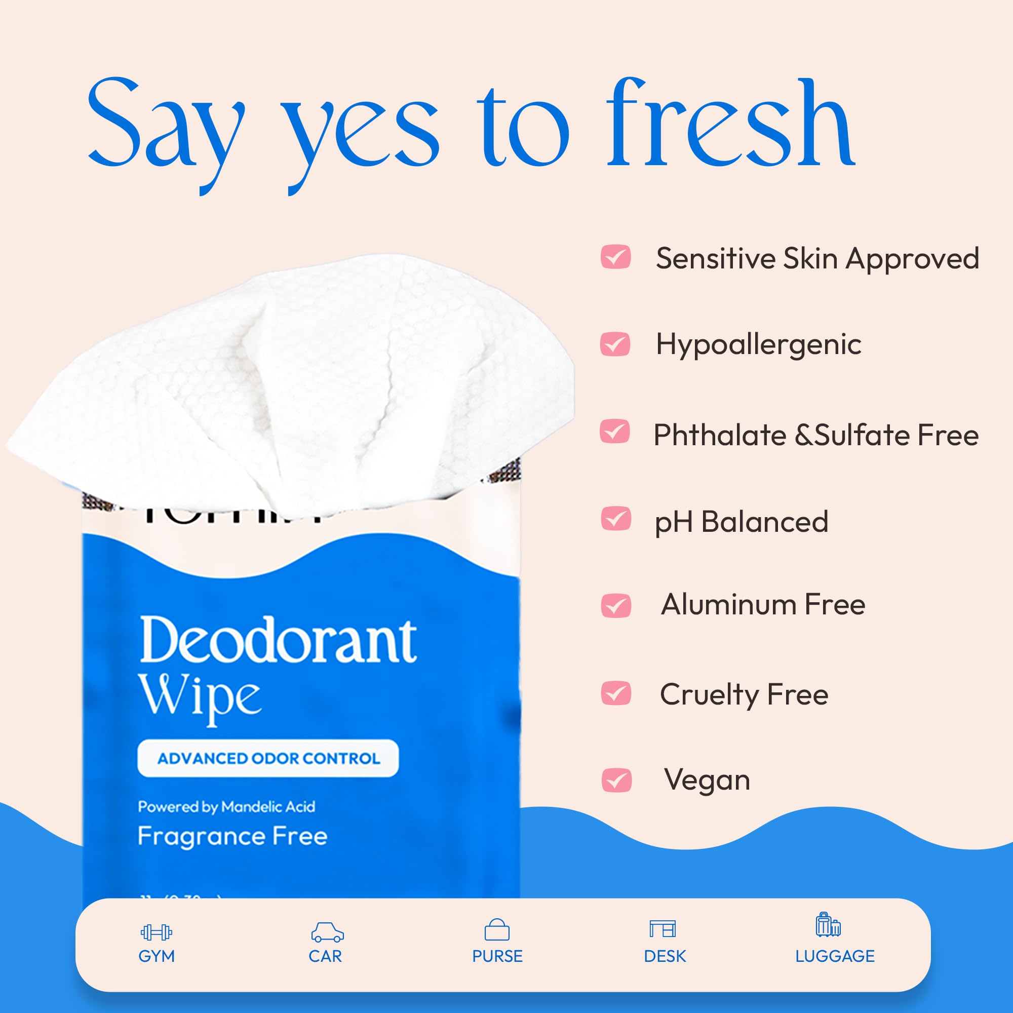 FOMIN Acidified Travel Deodorant Wipes for Women & Men - 30 Count, Fragrance-Free, pH Balanced, Plastic-Free & Individually Wrapped - Mini Deodorant Wipes for Underarm & Body Care - Perfect for Gym, Travel, Camping & On-the-Go Freshness