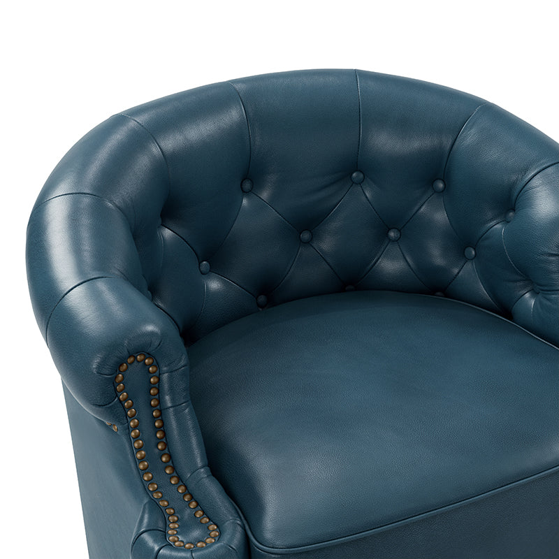 Alonso Classic Chesterfield Genuine Leather Swivel Chair - Premium Office Chair with Button Tufted Back & 360° Rotation - Perfect for Home Office, Study Room & Executive Workspace