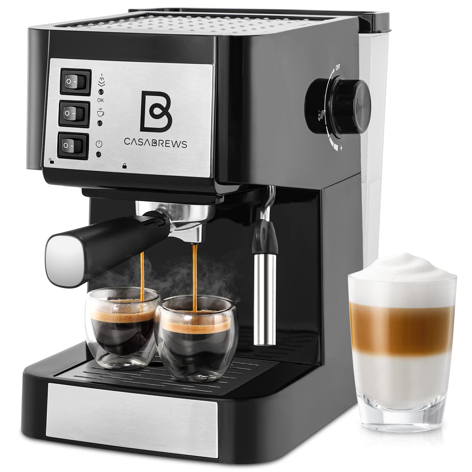 **Casabrews Espresso Coffee Machine with Milk Frother Wand - 15 Bar Pump Pressure, Detachable Water Tank, Professional Barista & Home Use - Perfect for Lattes, Cappuccinos & Cafe-Style Drinks (Black/Silver)**