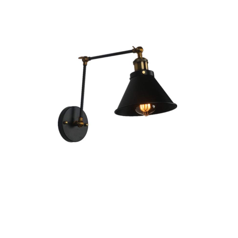 Vintage Industrial Wall Sconce Lights - Retro Adjustable Swing Arm Wall Lamp with Black Wrought Iron & Lampshade - Double Section Wall Light Fixture for Living Room, Bedroom, Office & Reading Nook
