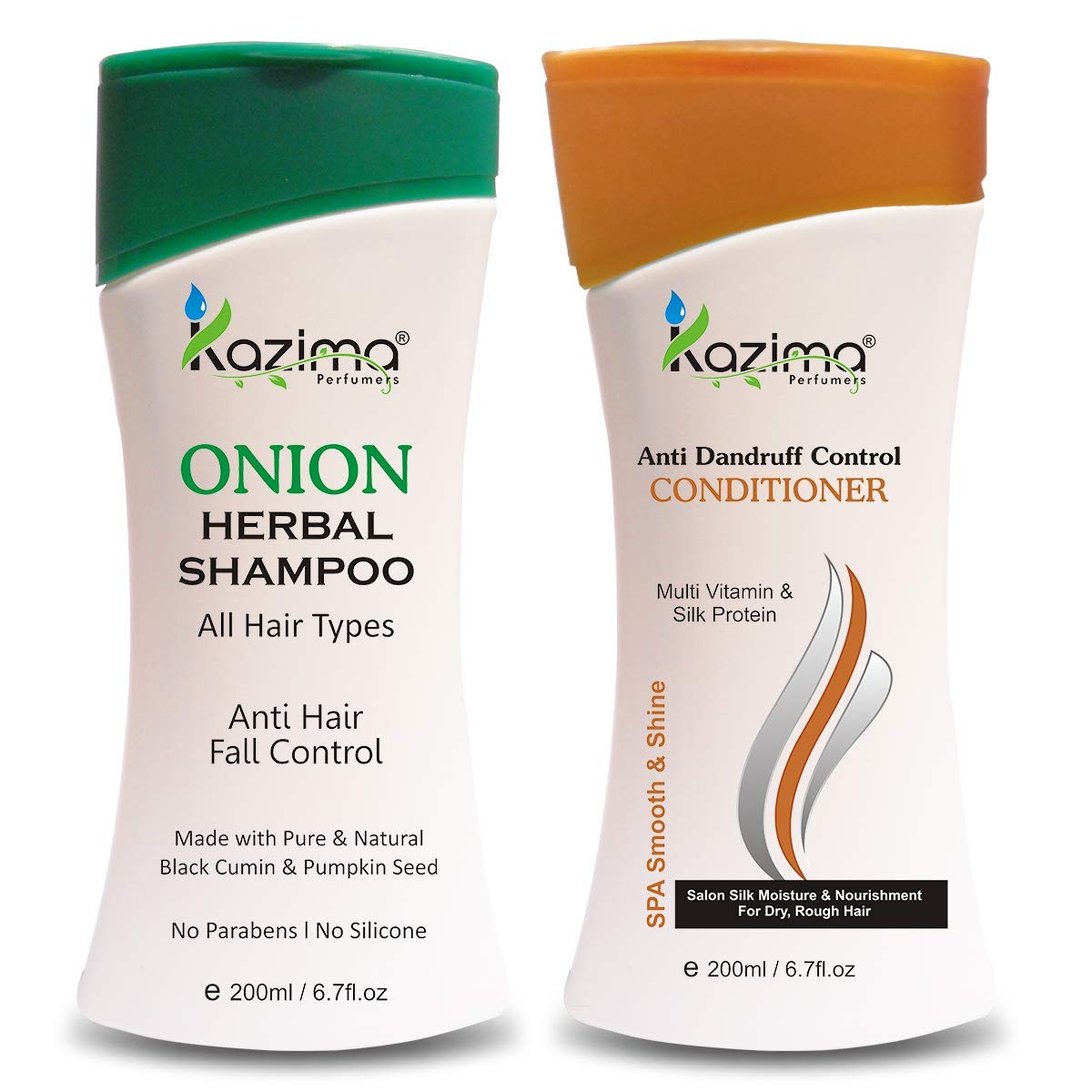 KAZIMA Onion Herbal Shampoo & Anti-Dandruff Conditioner with Multivitamins & Milk Proteins - 200ml for Hair Growth & Scalp Care | Perfect for Dry, Damaged Hair & Dandruff Treatment