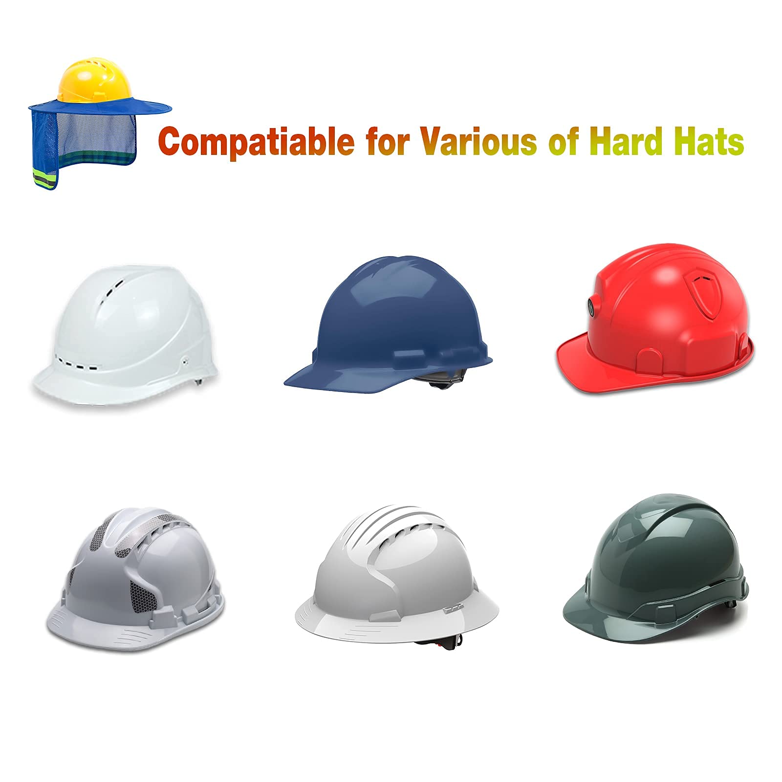 High Visibility Hard Hat Sun Shade & Neck Visor with Reflective Strip - Full Brim Safety Accessory for Men & Women (2 Pack, Blue) - Perfect for Construction, Road Work & Outdoor Labor Protection
