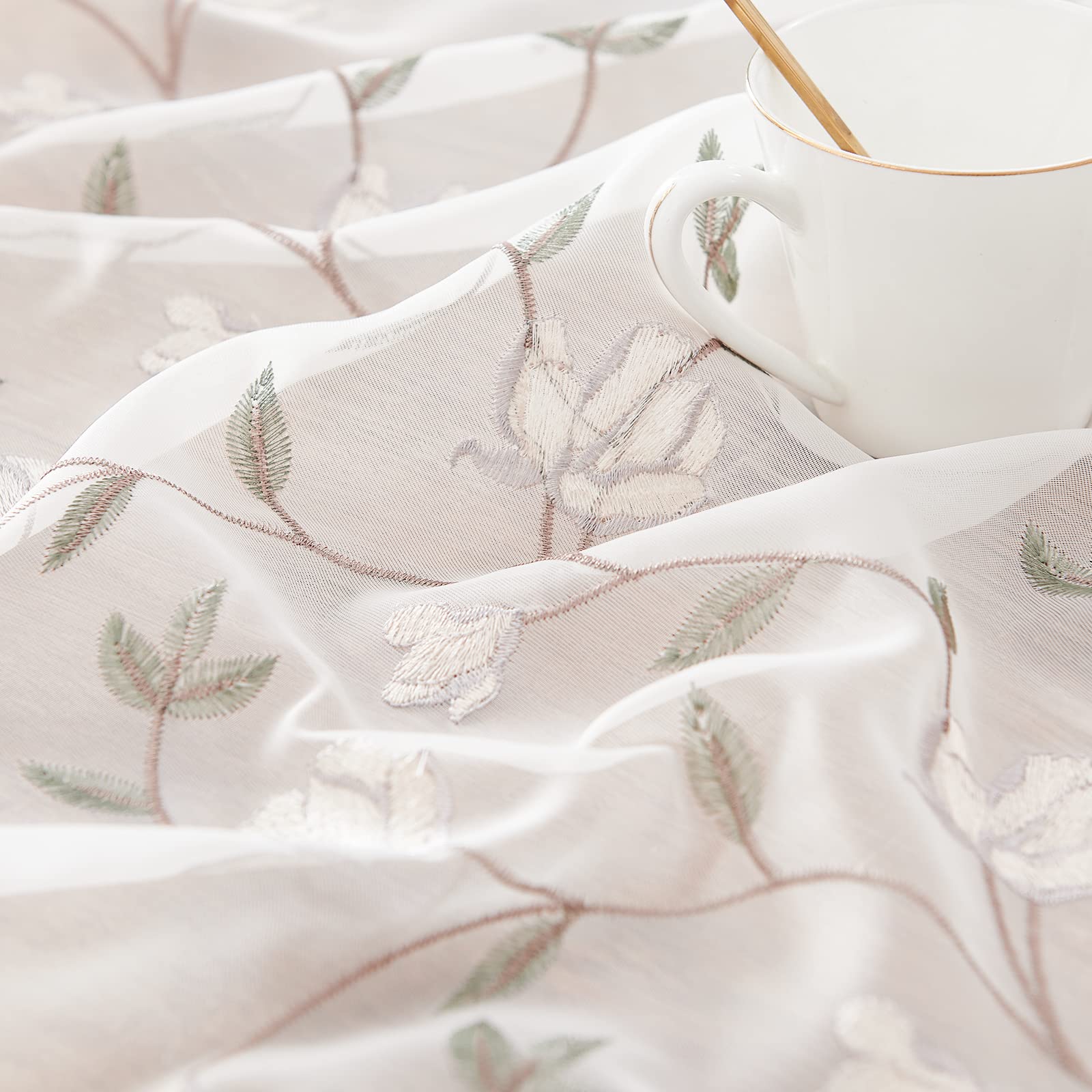 Jinchan Floral Embroidered Sheer Curtains - Semi-Transparent Drapes for Living Room & Bedroom, Grey Embroidery Window Panels with Rod Pocket, 96 Inch Length (Set of 2) - Perfect for Soft Lighting & Privacy in Home Decor