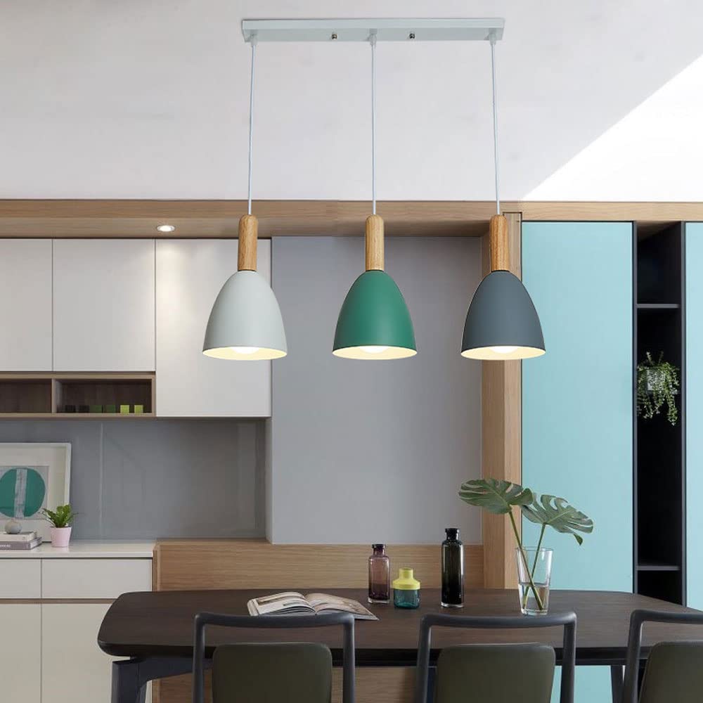 Modern 3-Light Nordic Wooden Pendant Chandelier - Adjustable Hanging Light Fixture with Metal Accents for Kitchen Island, Dining Room & Living Room Ceiling Mount | Perfect for Farmhouse, Scandinavian & Industrial Home Decor
