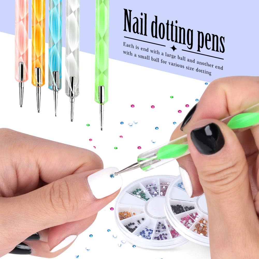 20 Pcs Professional Nail Art Brush Set - Dotting Tools, Polish Brushes & Acrylic Nail Design Kit with Handle Grip for Manicure, Pedicure & Nail Art - Perfect for Salon, Home Use & DIY Nail Designs