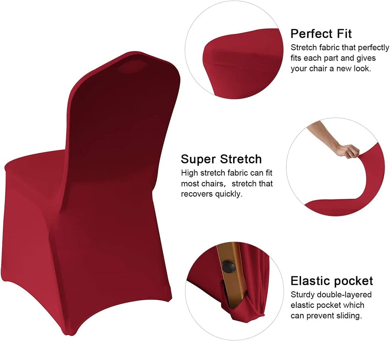 Stretch Spandex Dining Room Chair Covers - Universal Slipcovers for Living Room, Wedding, Banquet & Party - Washable Protector (20-Pack, Wine Red) | Perfect for Home Decor, Restaurant & Event Seating