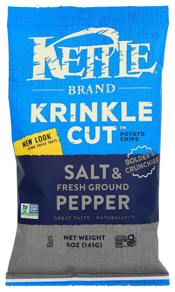 Kettle Chips Salt & Vinegar Krinkle Cut Potato Chips - 5 Oz (Pack of 15) | Crunchy Snacks for Parties, Picnics & Movie Nights