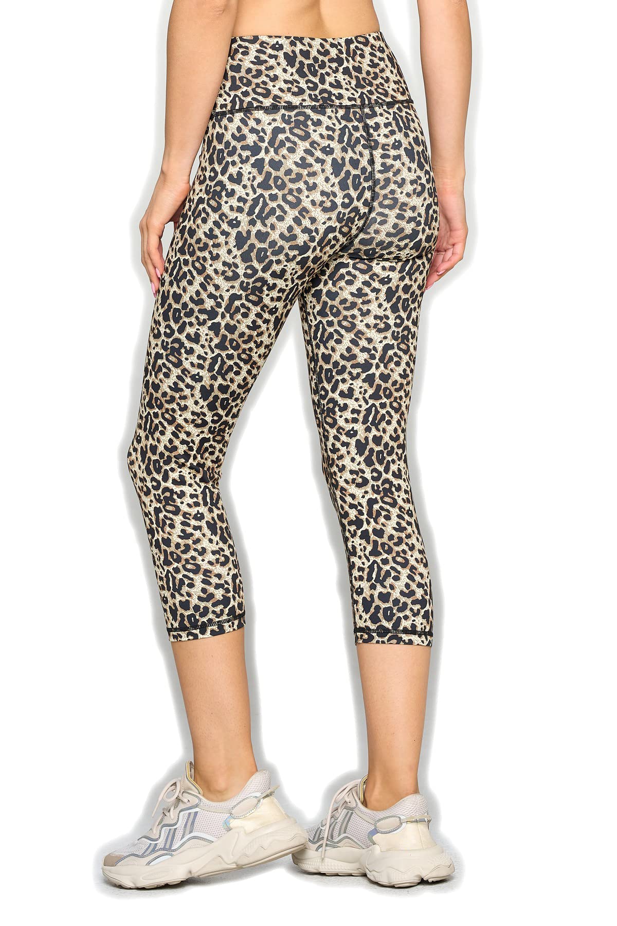 Women's Cheetah Print Workout Capri Leggings - High Waisted Yoga Pants for Running, Gym & Fitness - Black & Tan Animal Print Activewear for Women