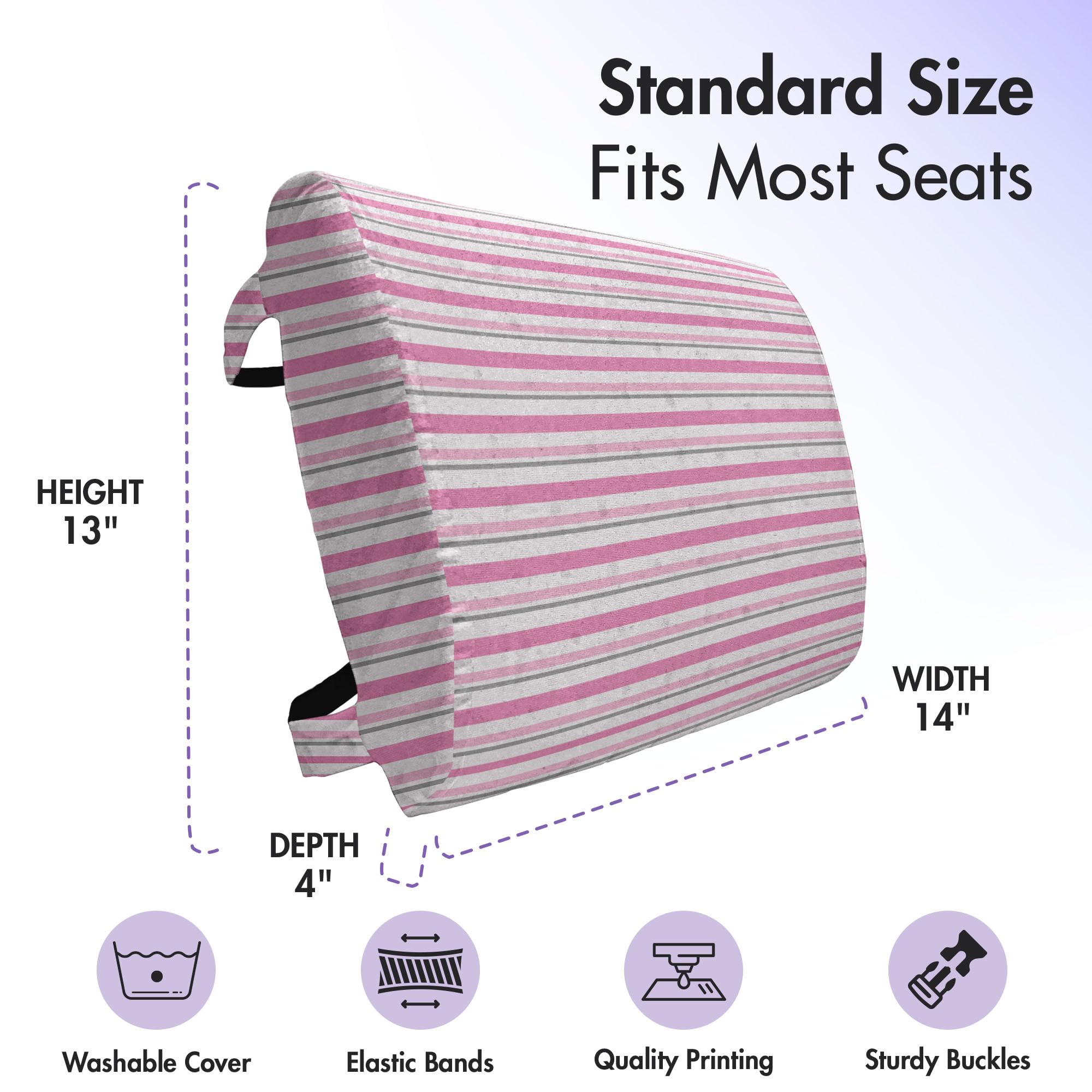 Ambesonne Geometric Lumbar Support Pillow - Modern Striped Design in White, Pink & Grey - High Density Foam for Office Chairs & Car Seats (14
