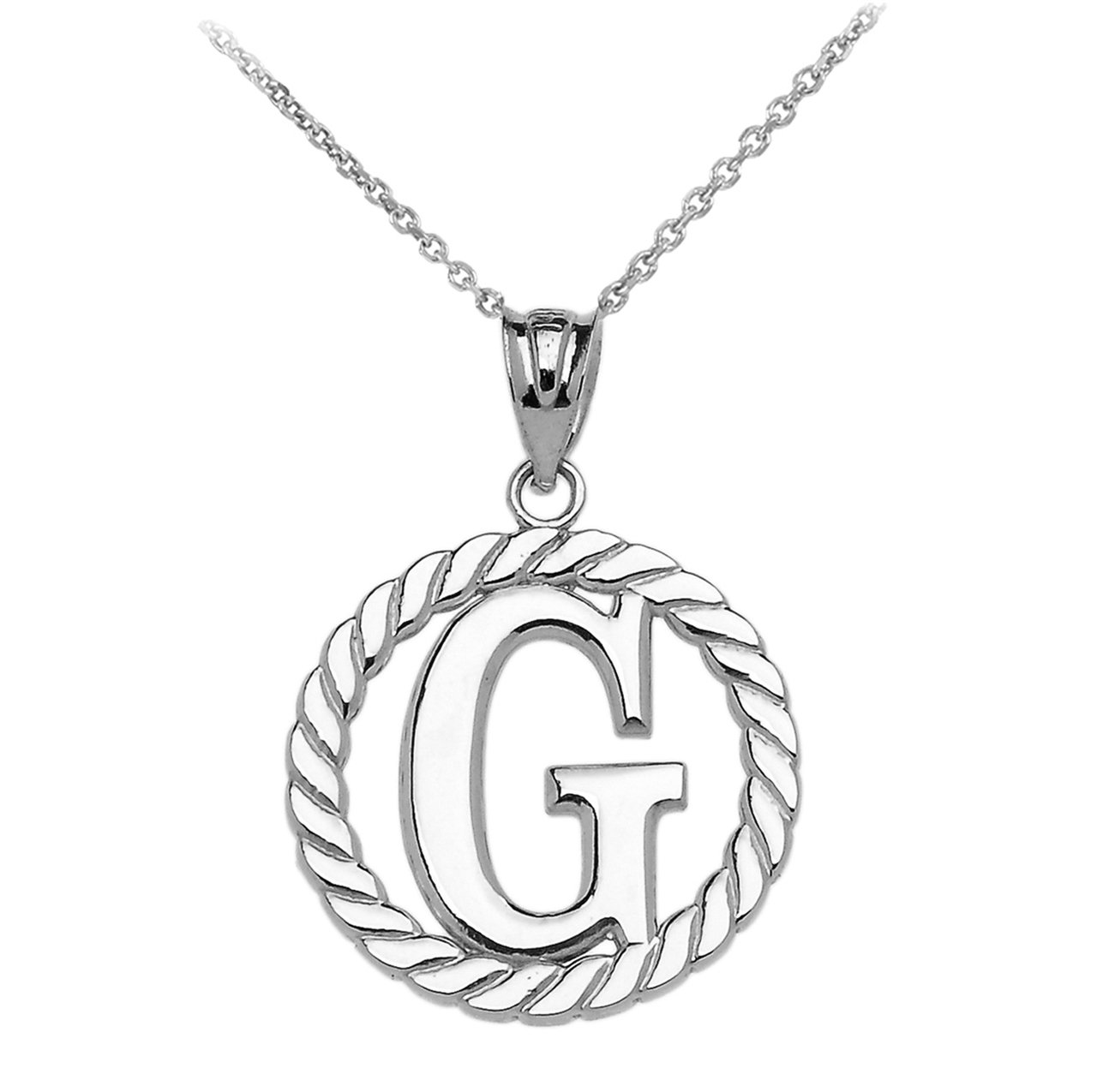 14K White Gold Roped Circle Initial 