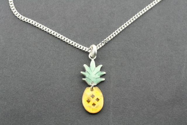 2 Piece Pineapple Pendant Necklace with Enamel Detailing - 45cm Gold Link Chain for Women - Perfect for Summer, Beach & Tropical Themed Outfits