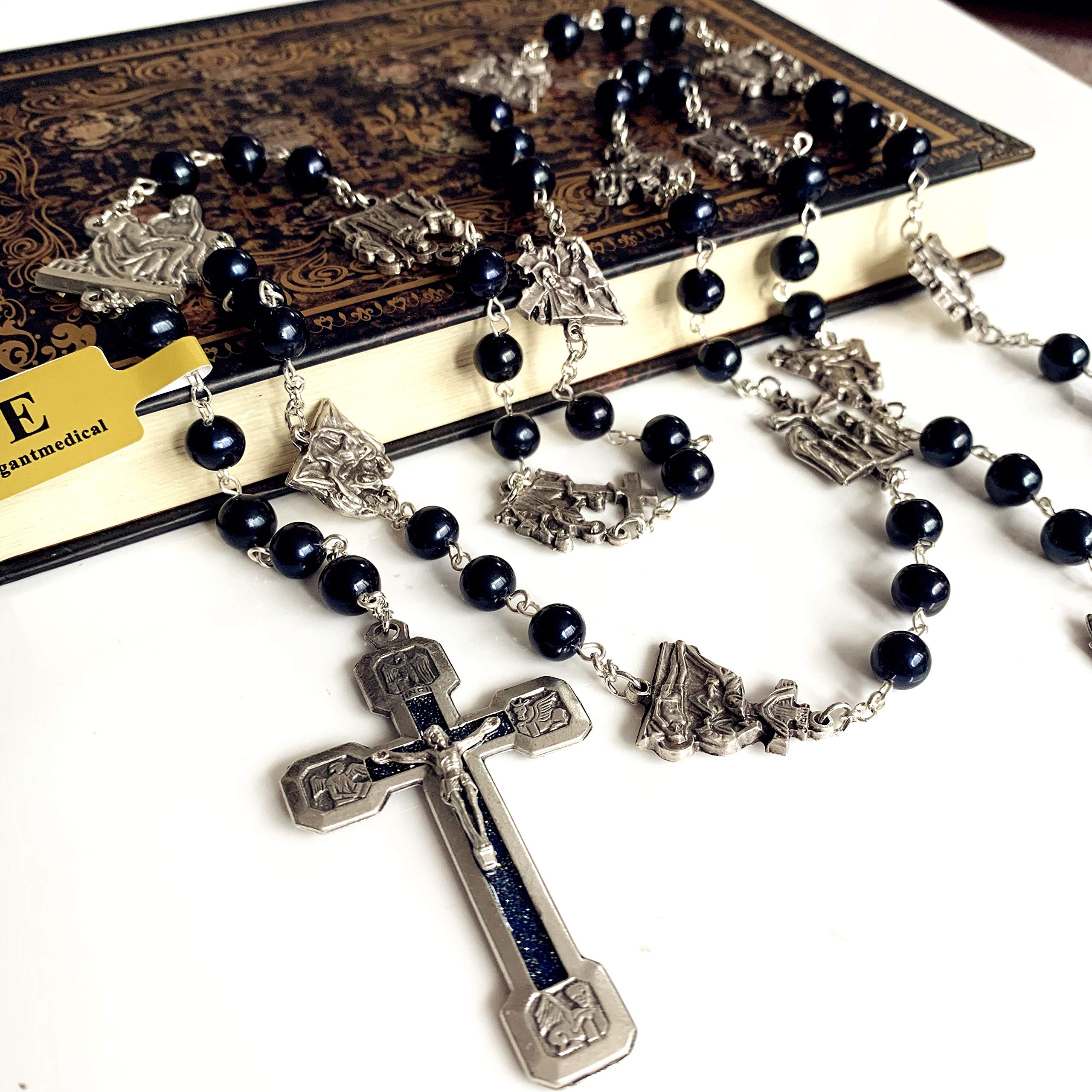 Elegant Catholic Prayer Rosary Necklace with Real Black Pearl Beads - Stations of the Cross Devotional Gift Set in Gift Box | Perfect for Prayer, Meditation & Religious Ceremonies