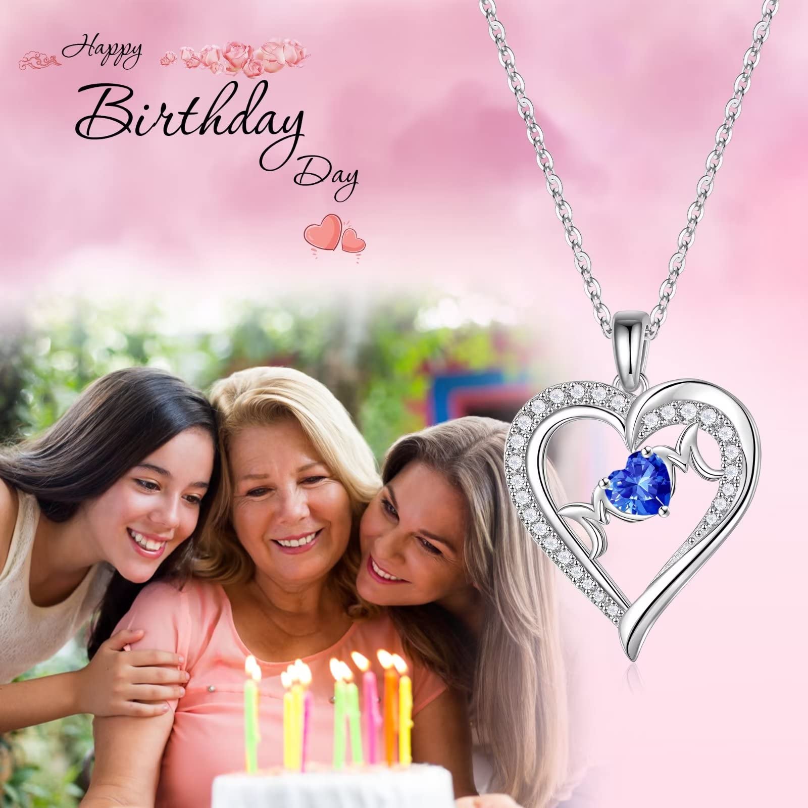 925 Sterling Silver Heart Birthstone Necklace for Mom - Personalized Mother's Jewelry Gift for Valentine's Day, Christmas & Birthday - Perfect Gift from Daughter or Son | Elegant Everyday Wear & Special Occasions