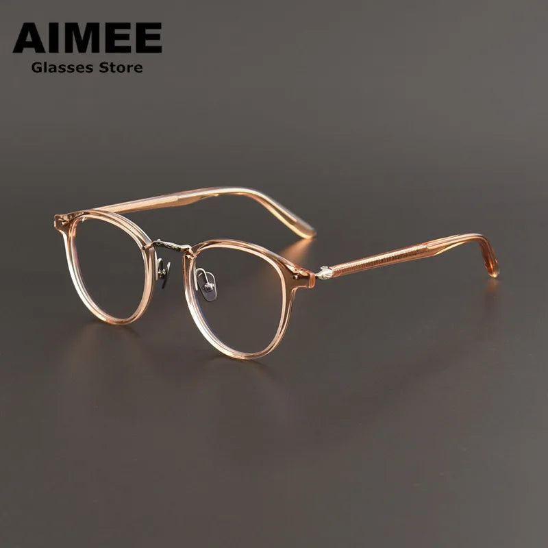 Aimee Unisex Full Rim Square Oval Acetate Titanium Eyeglasses 7885 - Lightweight & Durable Eyewear for Men & Women - Perfect for Work, Reading & Everyday Use