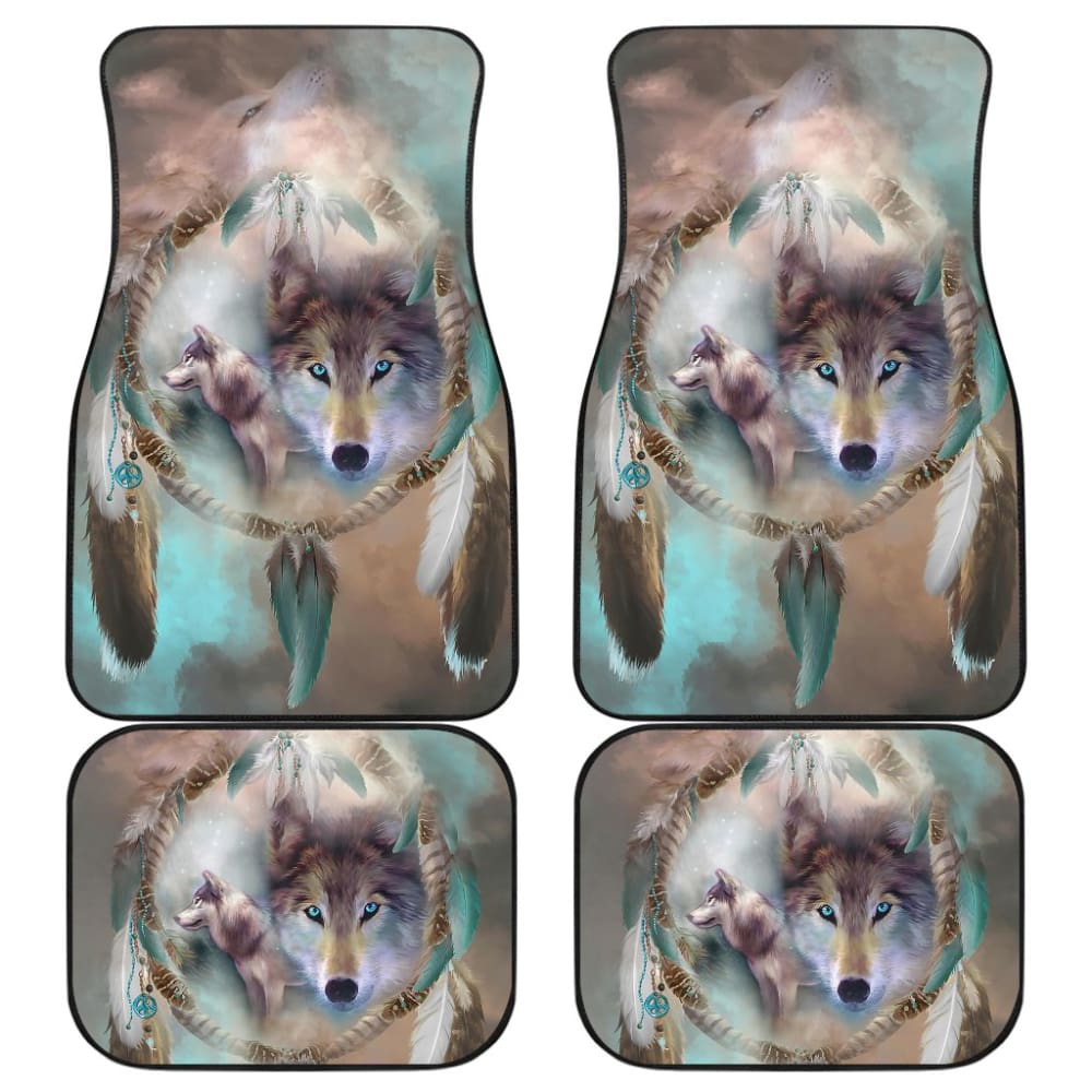 Premium Blue Eyes Wolf Dreamcatcher Car Floor Mats - Non-Slip, Custom Fit for Cars, SUVs & Trucks - Perfect for Home Decor, Gifts & Native American Style Vehicle Accessories