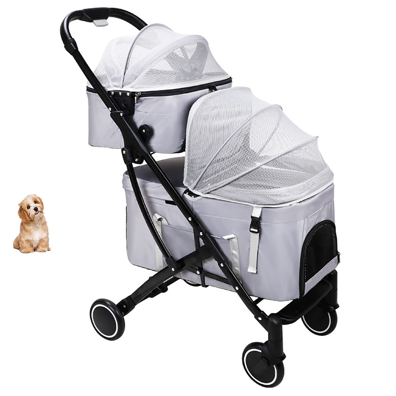 Lightweight Dog Stroller for 2 Small Pets - 4-Wheel Breathable Pet Carrier with Storage Basket | Perfect for Walking, Vet Visits & Outdoor Adventures