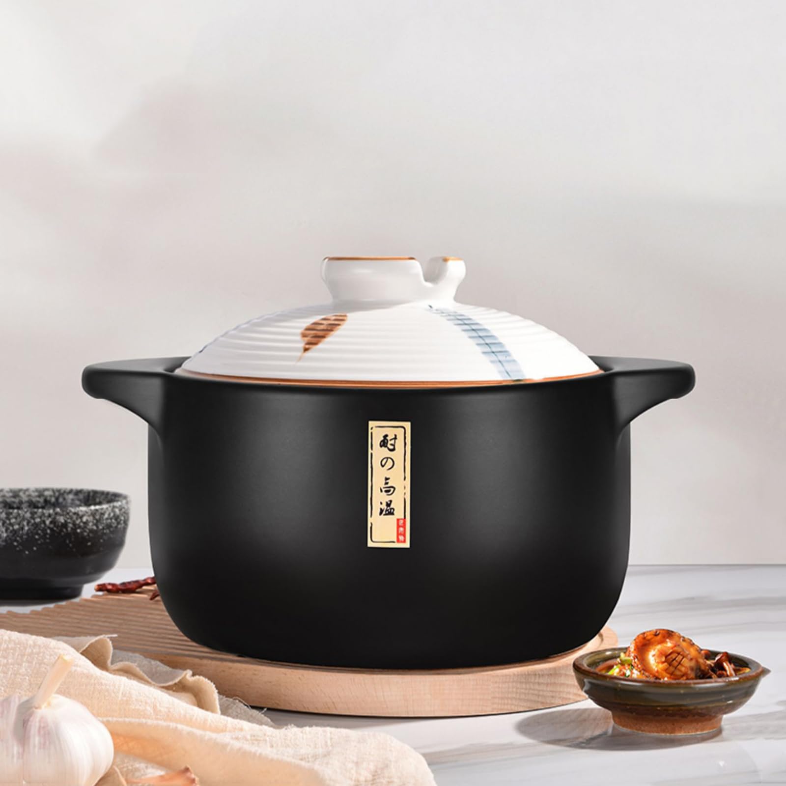 3.2 Quart White Ceramic Cooking Pot with Lid - Heat-Resistant Stovetop Soup Pot, Clay/Earthen Cookware - Easy to Clean Japanese Style Pot for Soups, Stews & Slow Cooking (Large White)