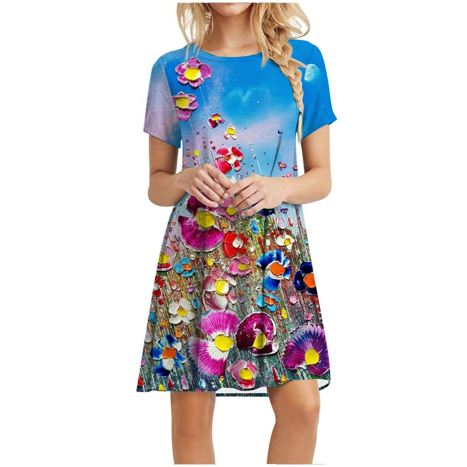 Women's Floral Printed Long Sleeve Swing Dress - Casual Summer Maxi Dress with Jacquard Fabric for Beach, Vacation & Outdoor Activities