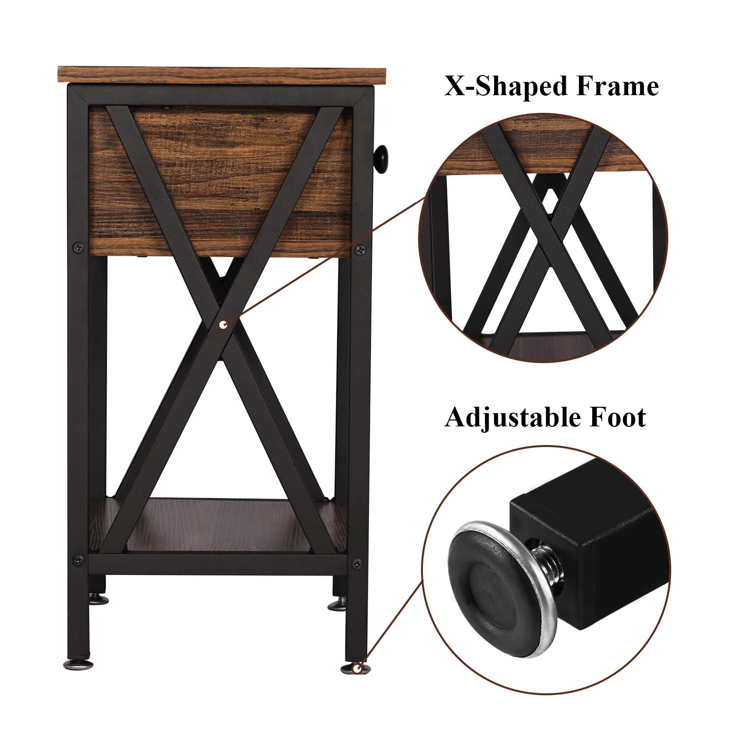 VECELO Modern Nightstands Set of 2 - Industrial Metal Frame Bedside Tables with Drawer & Storage Shelf for Bedroom & Living Room - Perfect for Small Spaces, Apartment Furniture & Home Decor