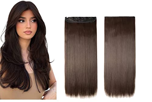 Raaya 5 Clips ¾ Head 1 Piece Hair Extensions for Women - No Shine Natural Look, Instant Length & Volume (Dark Brown) - Perfect for Parties, Weddings & Daily Styling