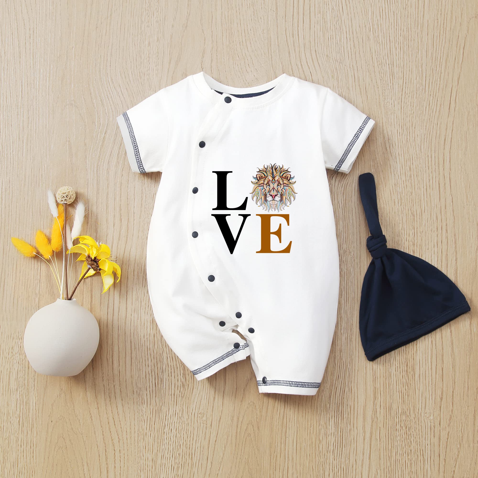 Baby Boy Clothes Cotton Short Sleeve Bodysuit - Cute Lion Print Newborn Outfits 0-24 Months | Soft Infant Onesie for Playtime, Photos & Daily Wear