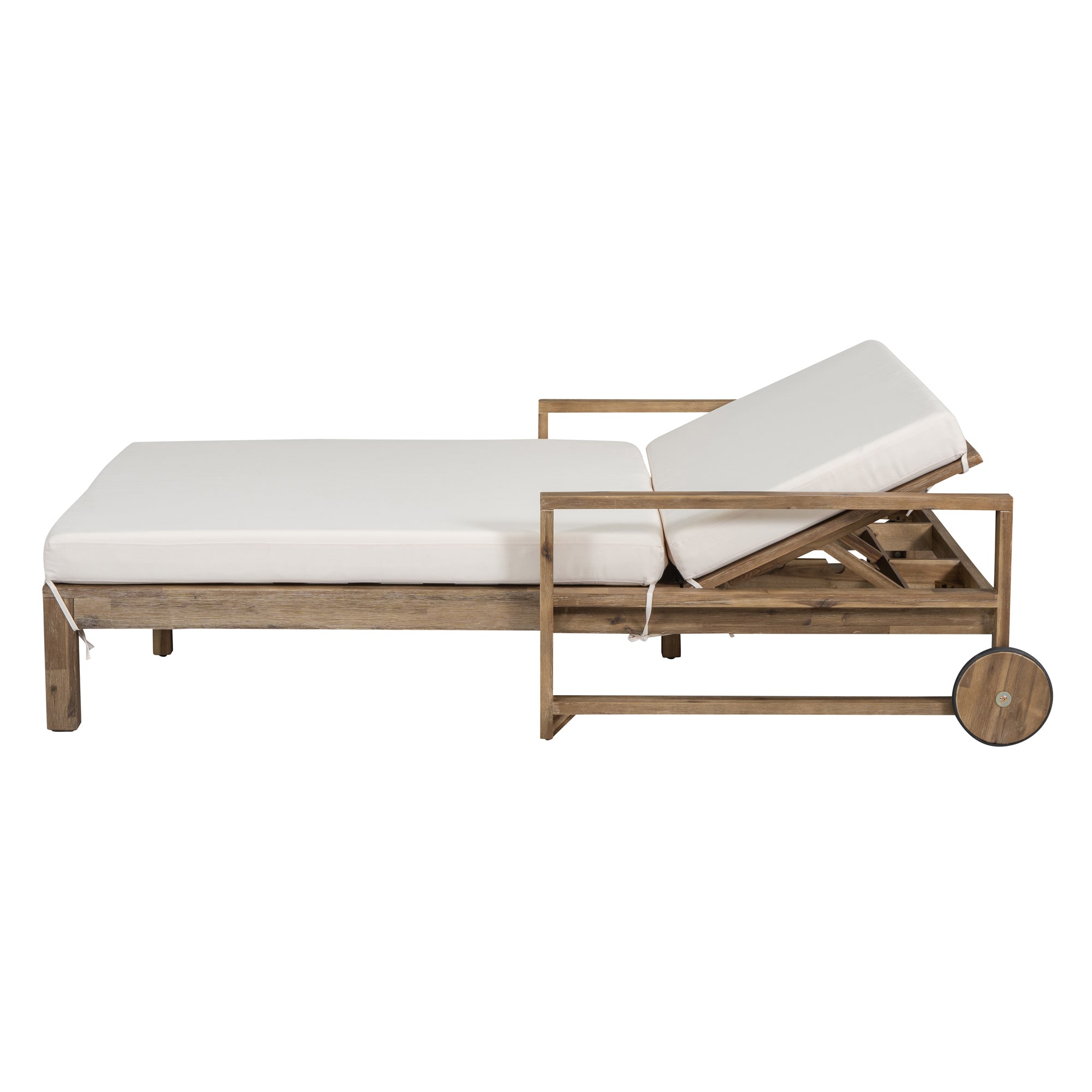 Farmhouse Style Wooden Outdoor Sunbed - 2 Person Daybed for Poolside, Garden & Backyard - Beige Patio Lounge Chair for Relaxing in Sun or Shade
