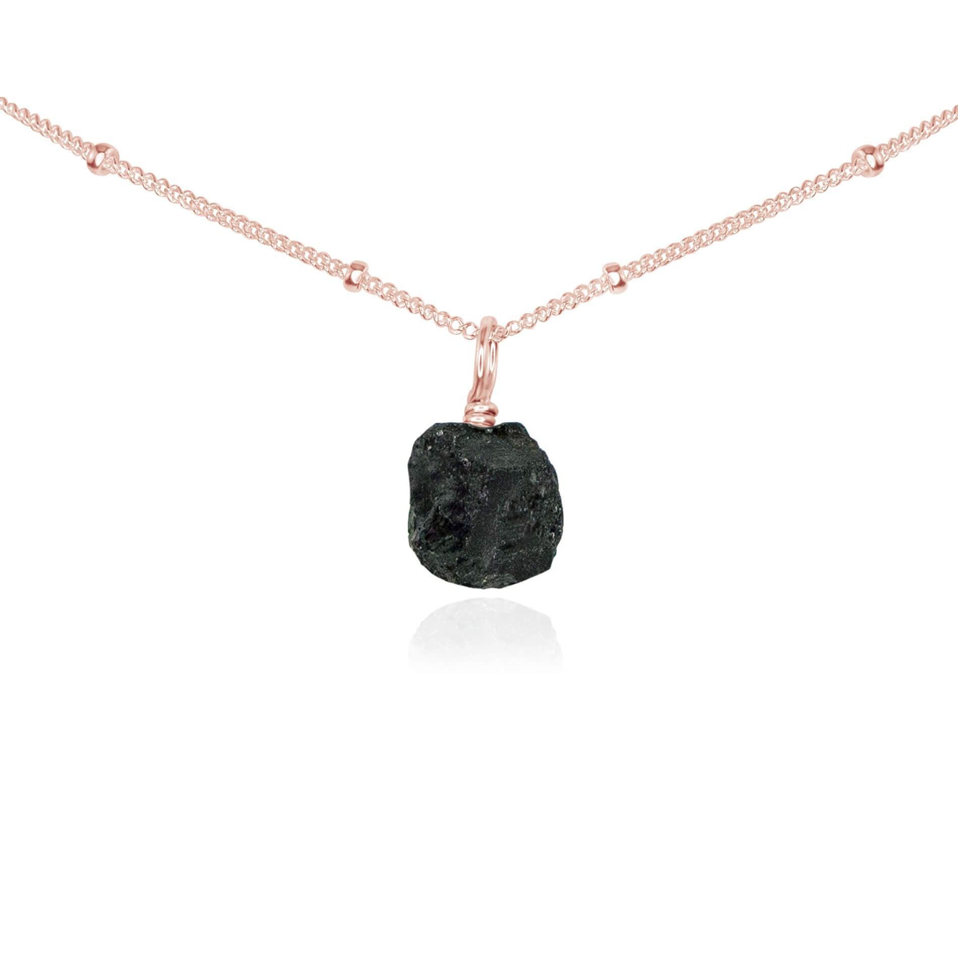 Tiny Rough Black Tourmaline Gemstone Pendant Choker Necklace - Natural Healing Crystal Jewelry for Protection & Energy Cleansing | Perfect for Meditation, Yoga & Spiritual Practices