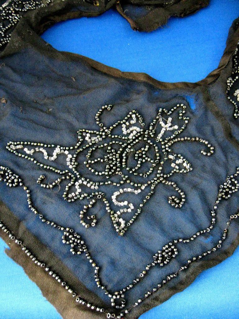 Vintage Edwardian Silk Beaded Yoke Collar with Glass Beads - 1910s 1920s Antique Dress Trim for Mourning Attire & Historical Costume Reenactment