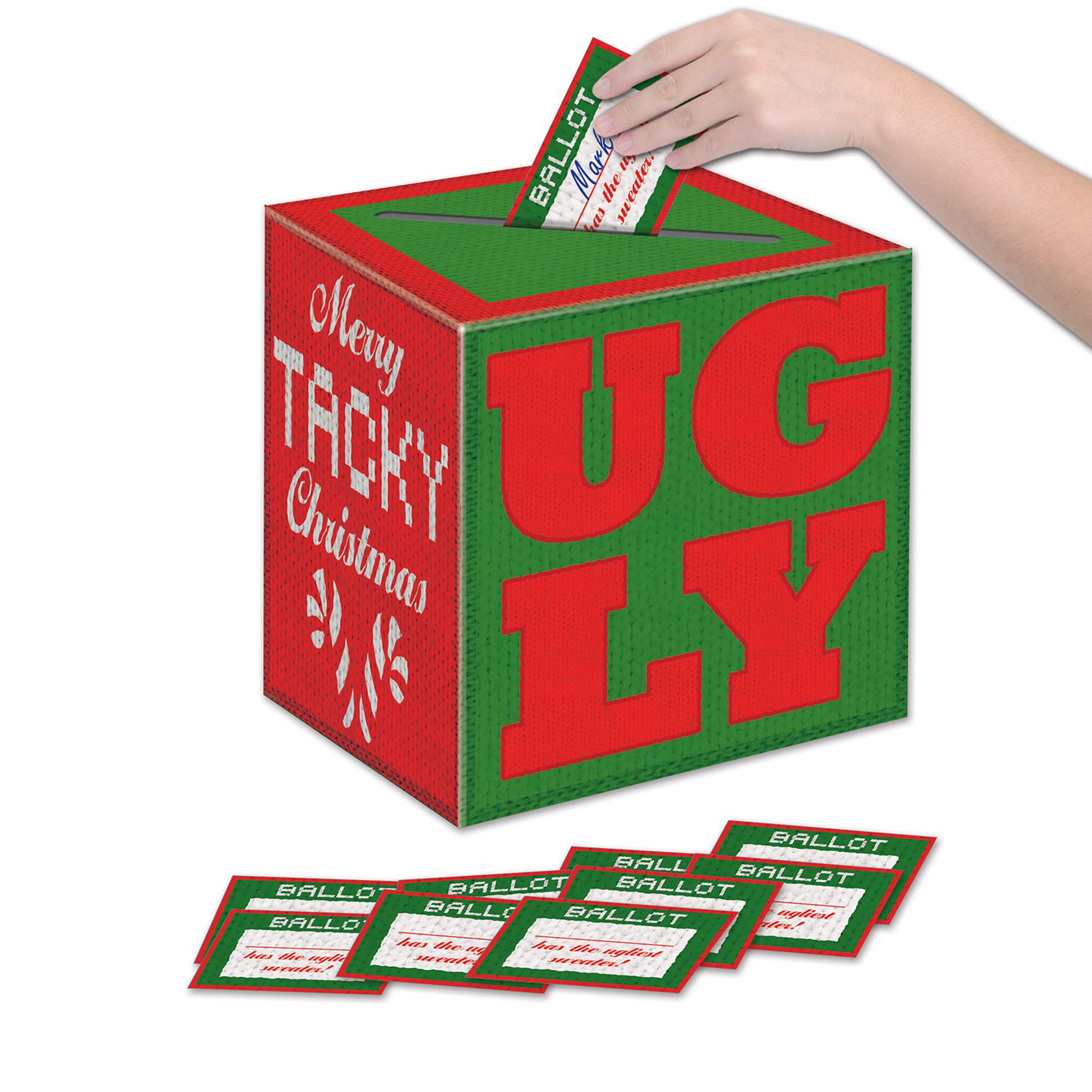 Festive Ugly Christmas Sweater Ballot Box with 10 Voting Ballots - Perfect for Holiday Parties, Office Voting & Fun Family Gatherings