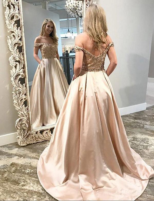 Elegant Off-Shoulder Beaded A-Line Long Evening Prom Dress for Sweet 16 | Formal Gown for Homecoming, Quinceañera & Special Occasions