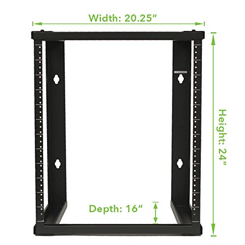 NavePoint 12U Wall Mount Open Frame 19 Inch Server Rack - 16 Inch Depth, Black | Network Equipment & AV Installation for Home & Office