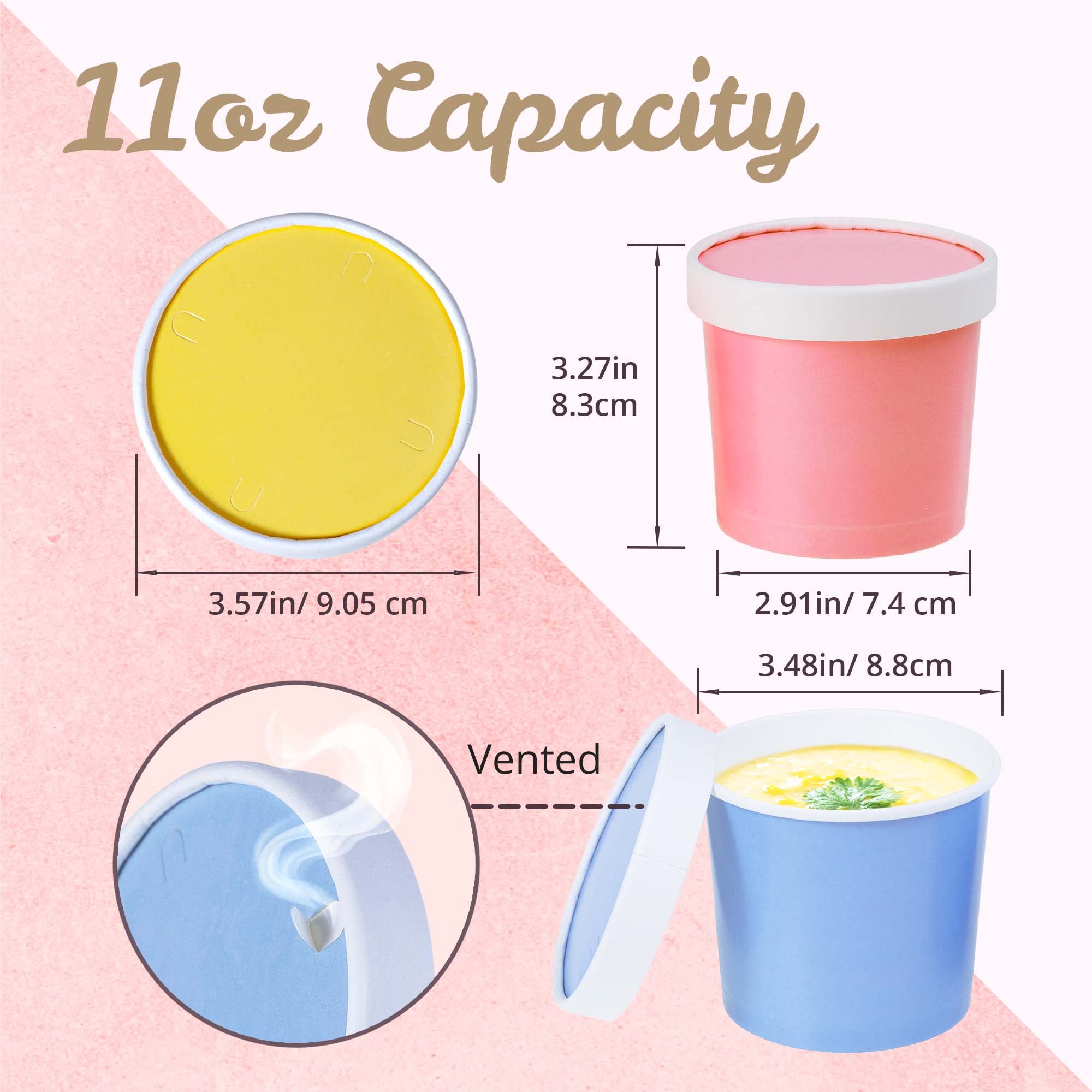 MATICAN 40-Pack 11-Oz Disposable Ice Cream Cups with Lids - Pastel Colored Paper Soup Containers for Desserts, Party Supplies & Takeout - BPA Free Eco-Friendly Bowls for Ice Cream, Gelato, Pudding & More